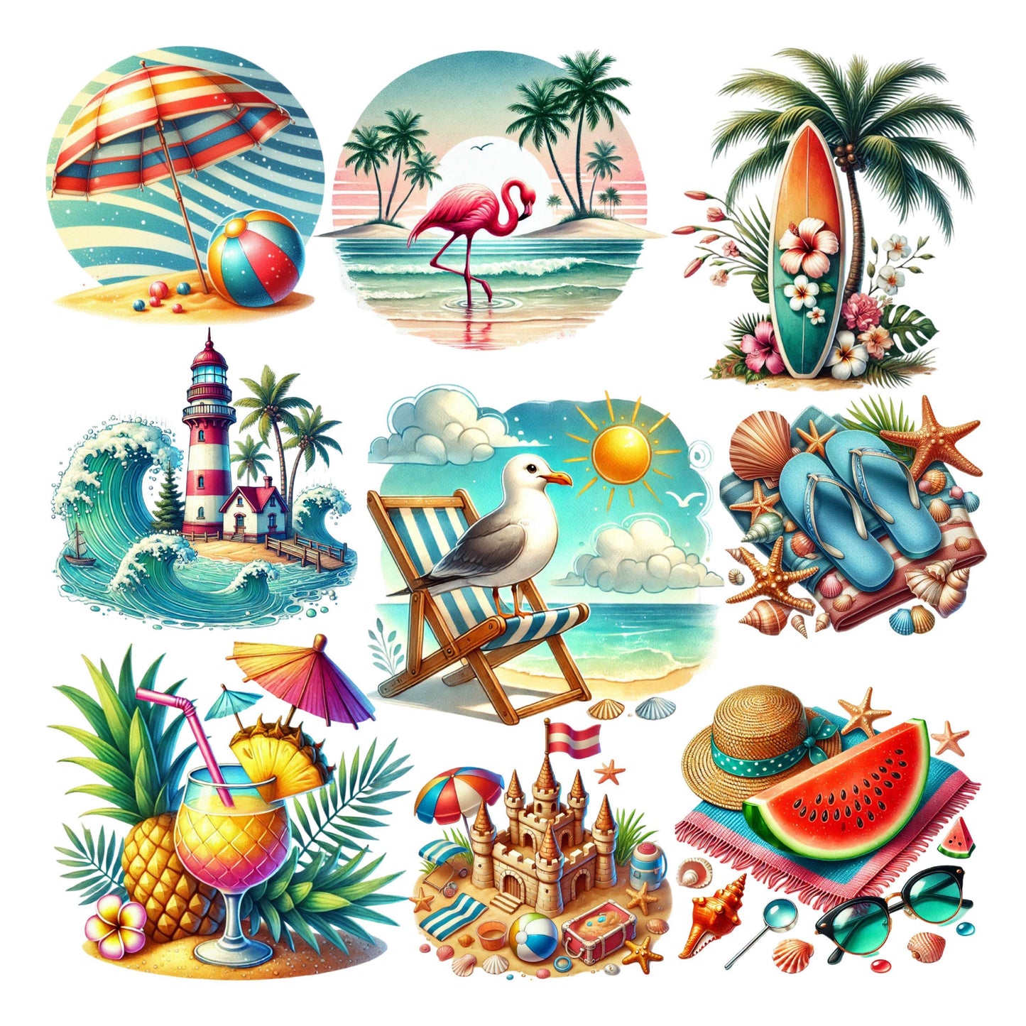 UV DTF Sticker print Summer bundle Element sheet in two sizes decals, tumbler decal, permanent sticker. #10173