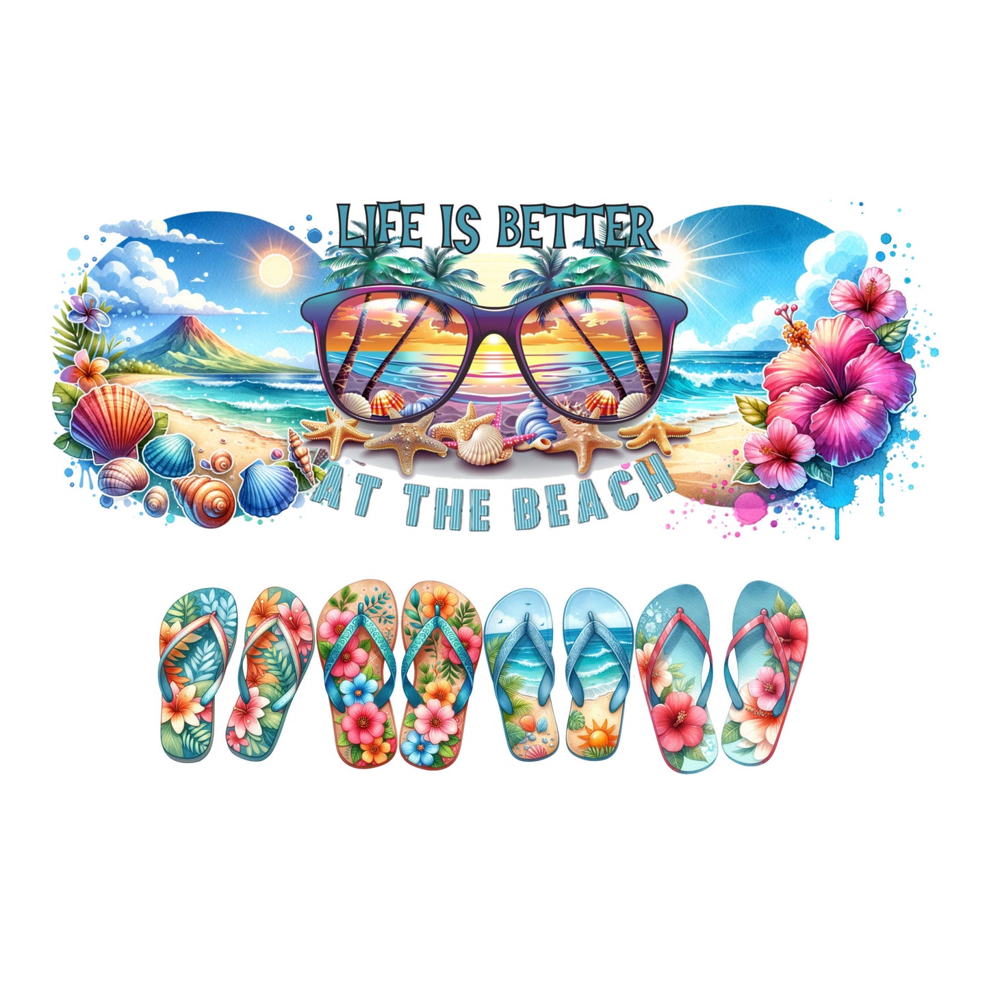 UV DTF 40 oz ready to apply Life is better at the beach with flip flop bottom decal , quencher tumbler decal, UV wrap quenchers . #3084