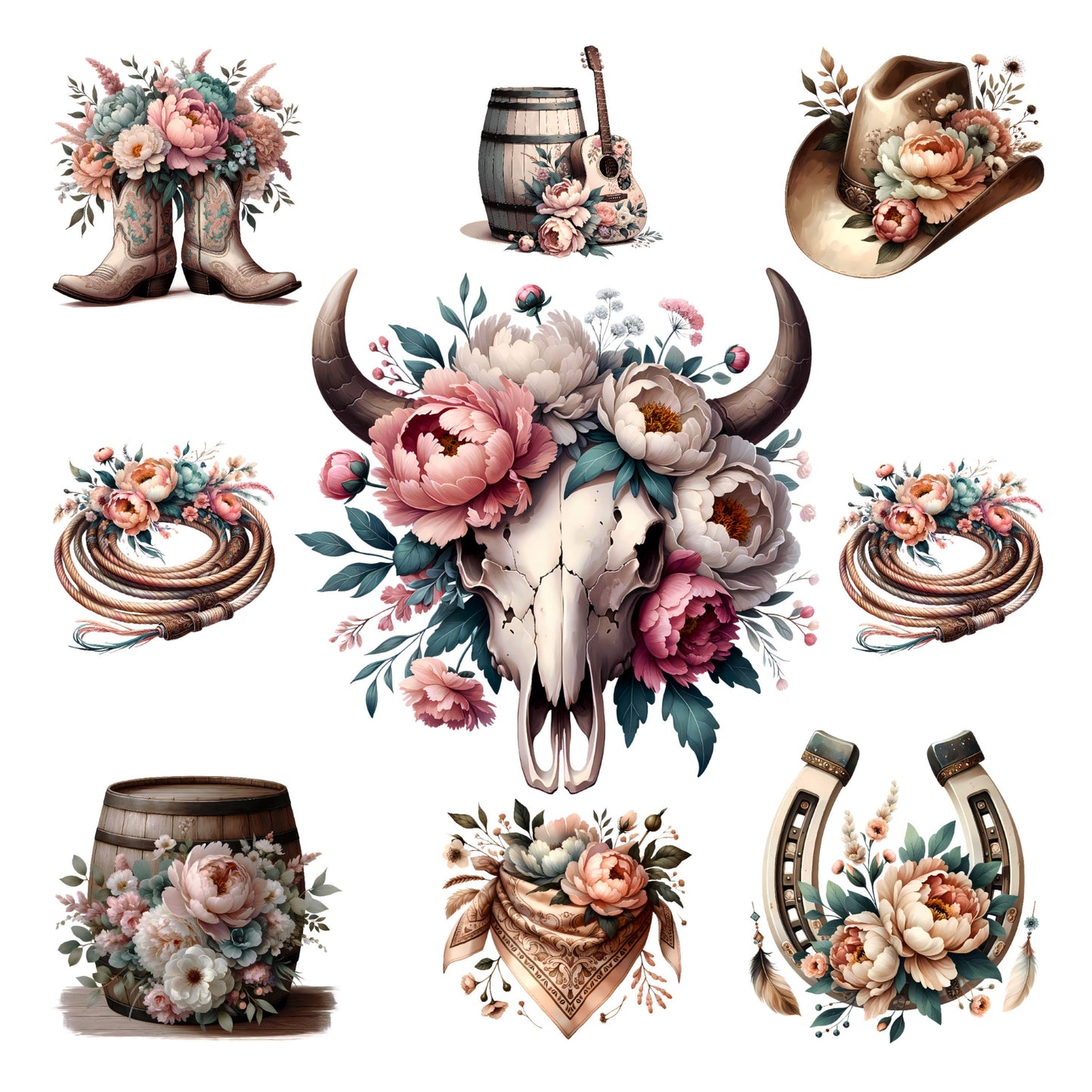 UV DTF Sticker print. Boho bull skull western element tumbler decal. UV wrap for glass can tumbler.#10152