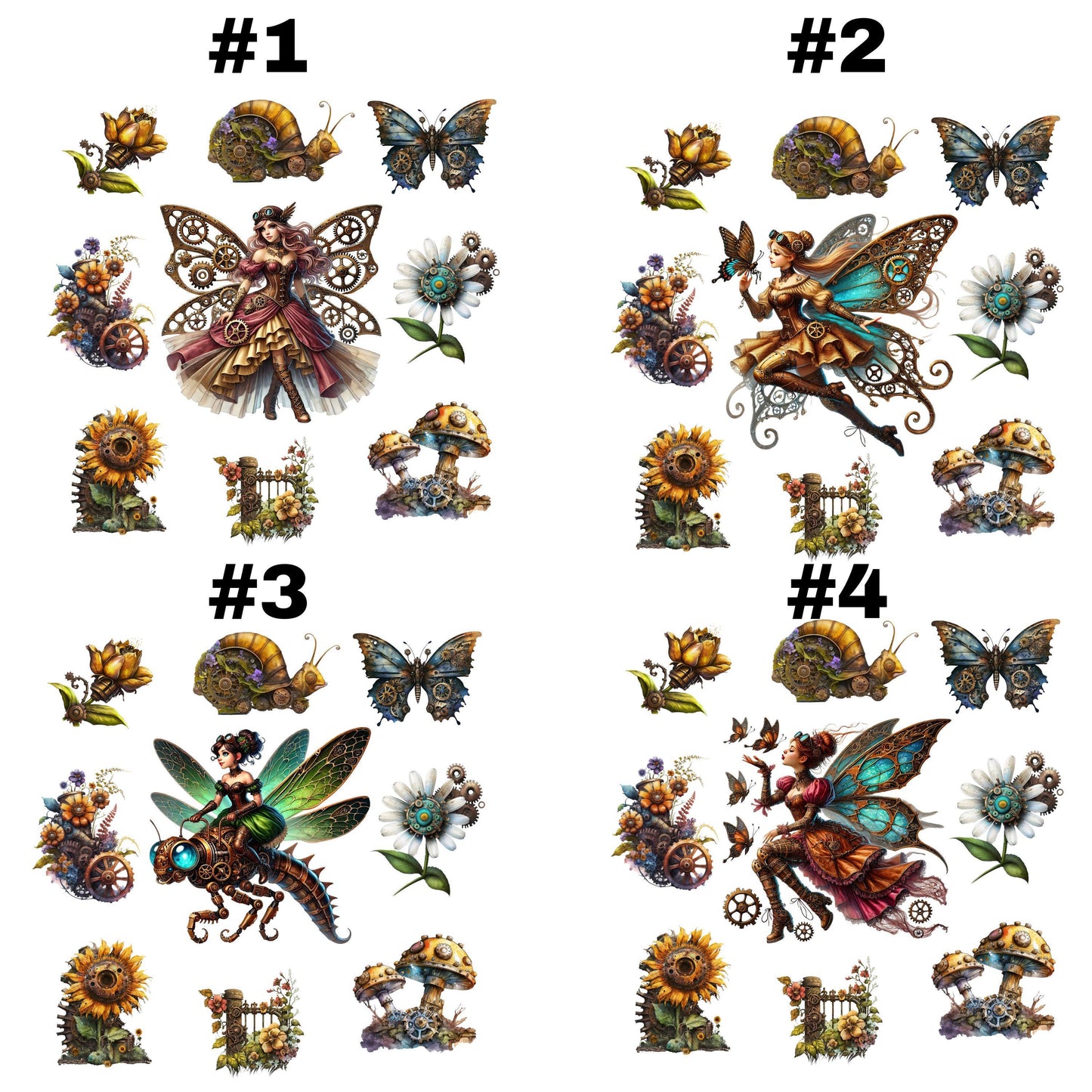 UV DTF Sticker print. Steampunk fairy girl element decal. UV wrap for glass can tumbler.#10154