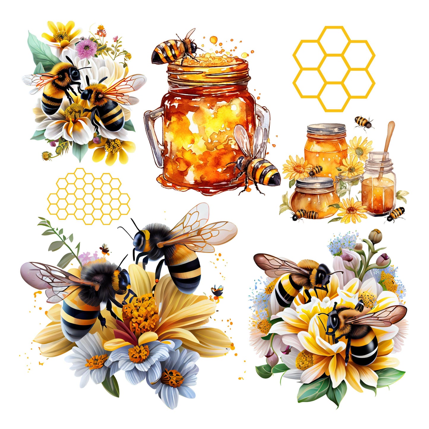 UV DTF Sticker print. Honey Bee element decal. UV wrap for glass can tumbler.#10156