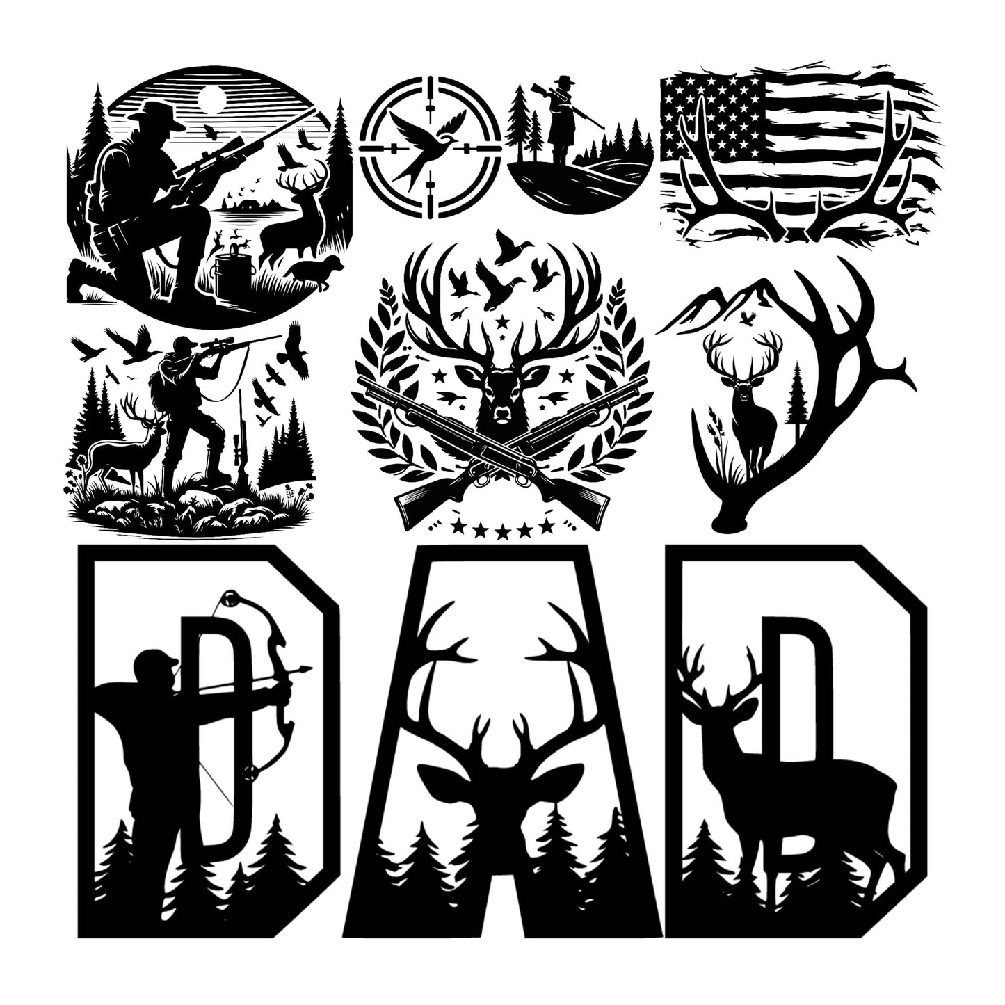 UV DTF Sticker prints. Dad Hunting Deer American flag element sheet decal, permanent sticker.#10180