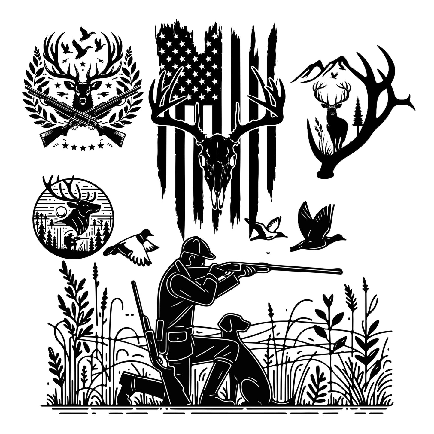 UV DTF Sticker prints. Hunting Bundle Deer American flag element sheet decals, permanent sticker.#10181