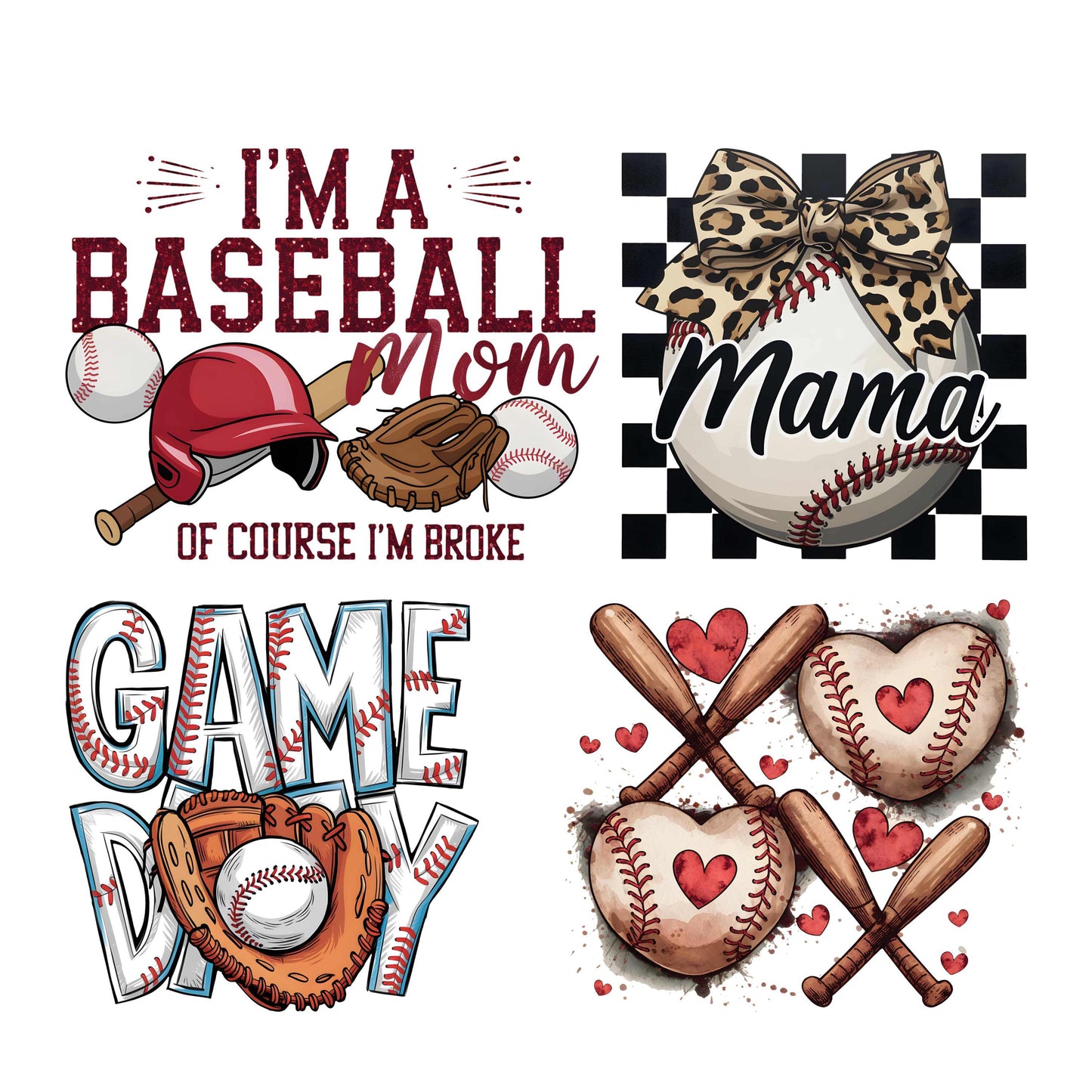 UV DTF Sticker prints. I'm a baseball Mom bundle of decals, permanent sticker. UV wrap for glass can tumbler. #4405