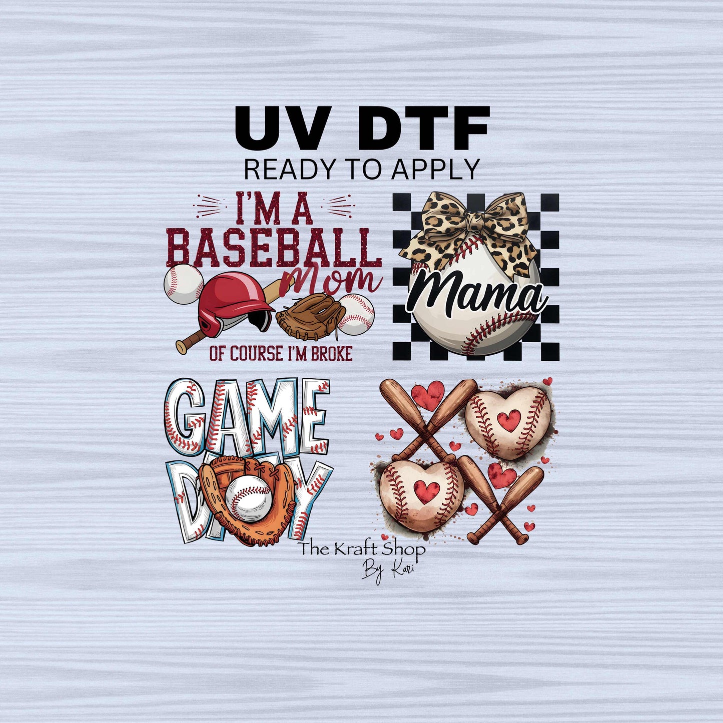 UV DTF Sticker prints. I'm a baseball Mom bundle of decals, permanent sticker. UV wrap for glass can tumbler. #4405