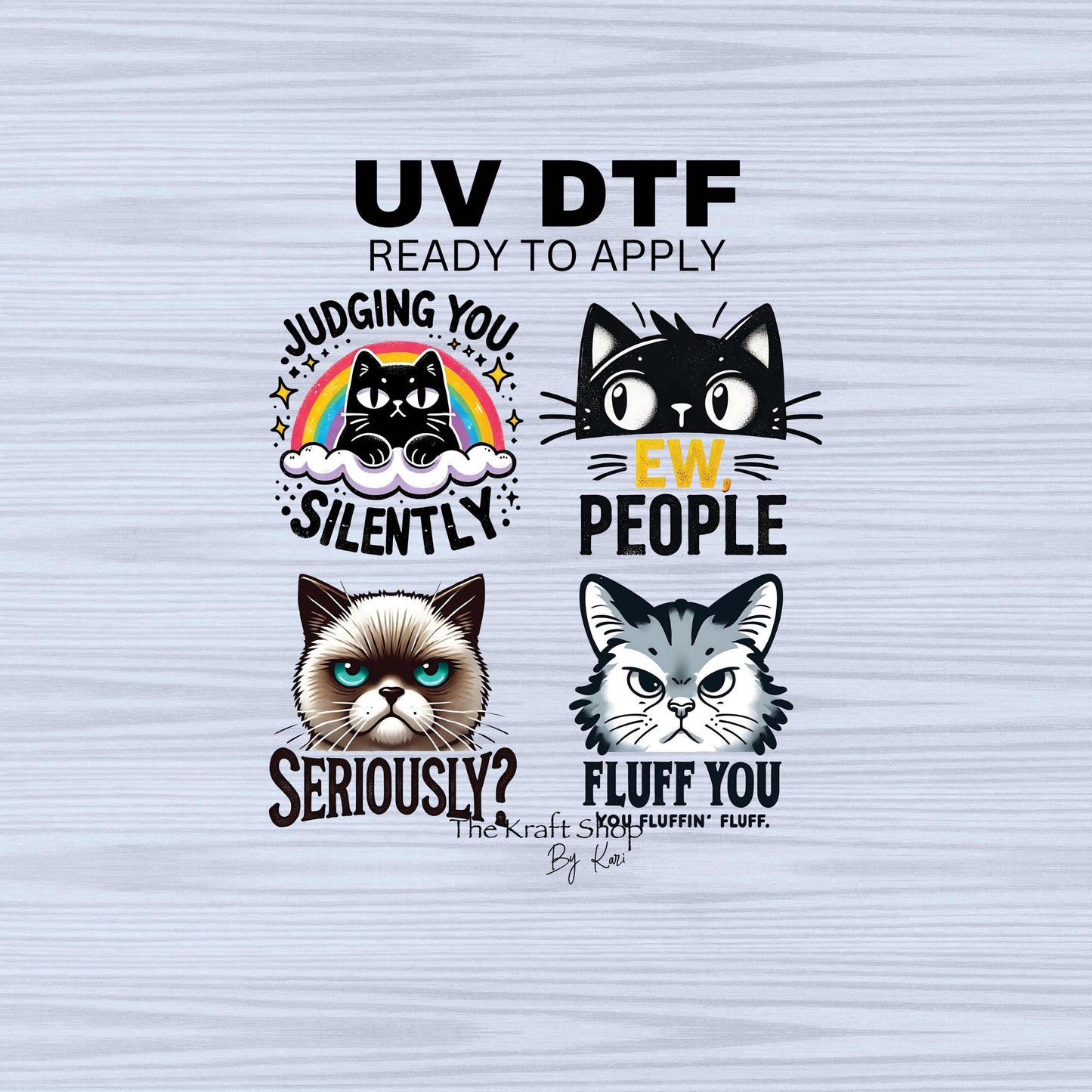 UV DTF Sticker prints. Judging you silently sarcastic cat bundle of decals, permanent sticker. UV wrap for glass can tumbler. #4407