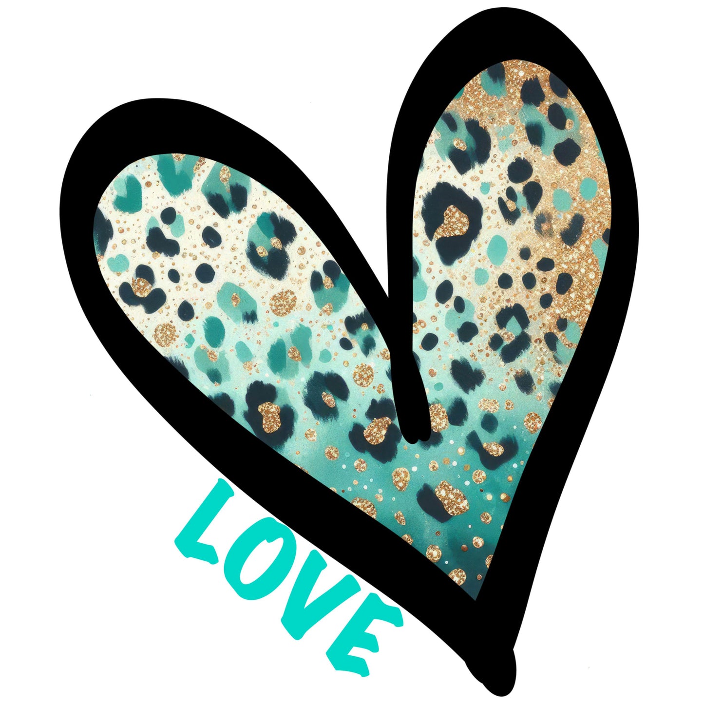UV DTF Sticker print. Leopard love teal and brown cheetah heart sticker tumbler decal. #4391