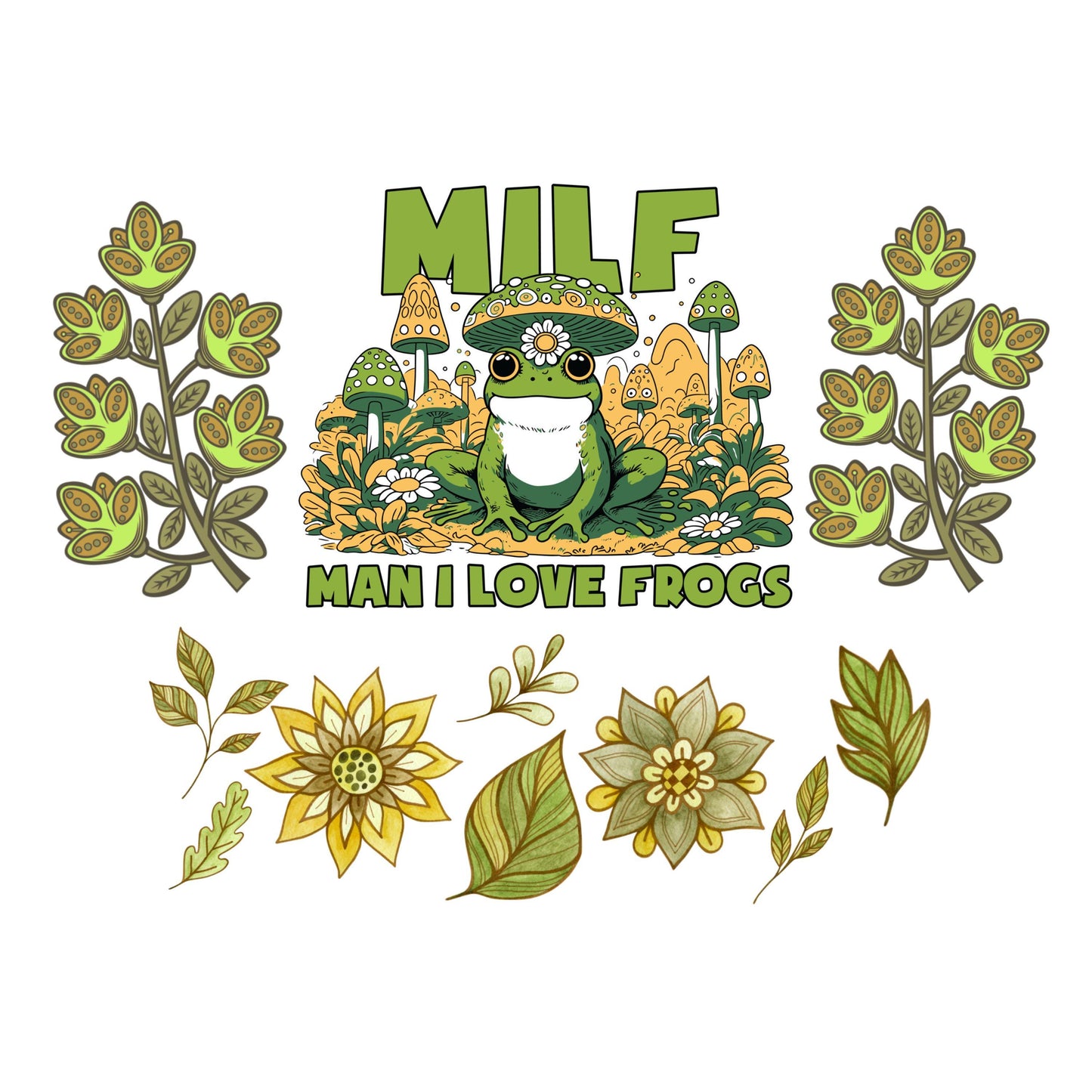 UV DTF 40 oz ready to apply Milf man I love frogs retro flowers decal permanent sticker. UV wrap quencher #3093