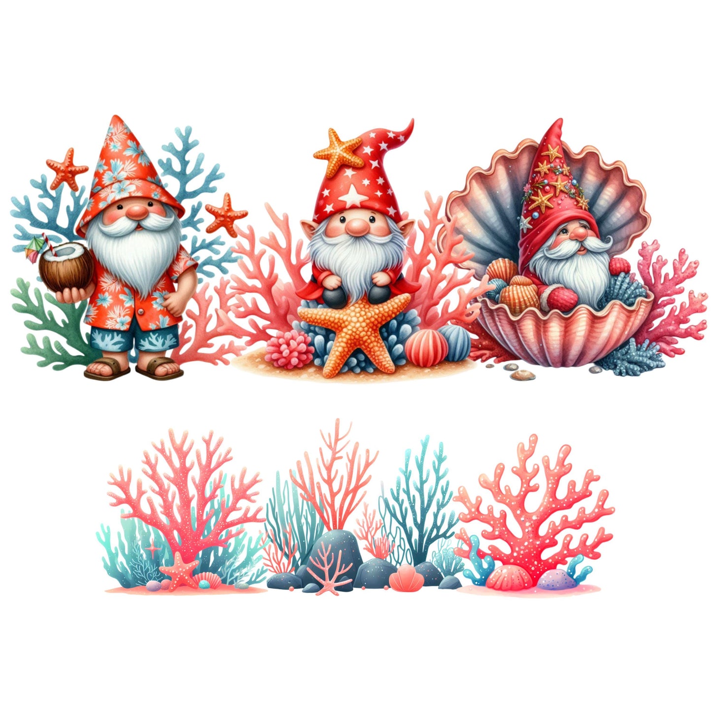 UV DTF 40 oz ready to apply Coral Gnomes and coral plants bottom decal permanent sticker. UV wrap quencher #3098
