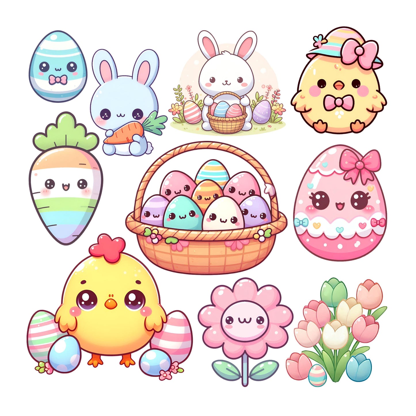 UV DTF Sticker print Cute Kawaii Easter Element sheet 6x6 decal, tumbler decal, permanent sticker. #10166