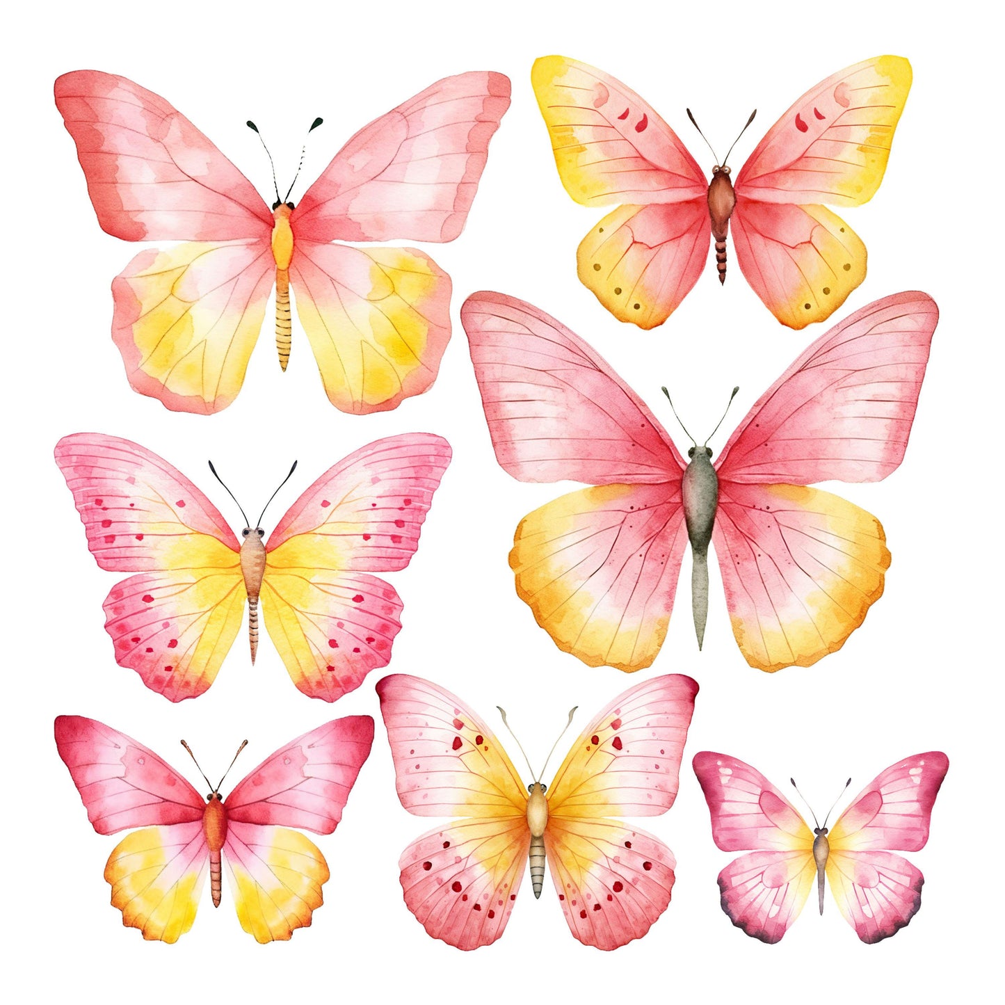 UV DTF Sticker print Pink Yellow butterflies Element sheet 8x8 decal, tumbler decal, permanent sticker. #10169