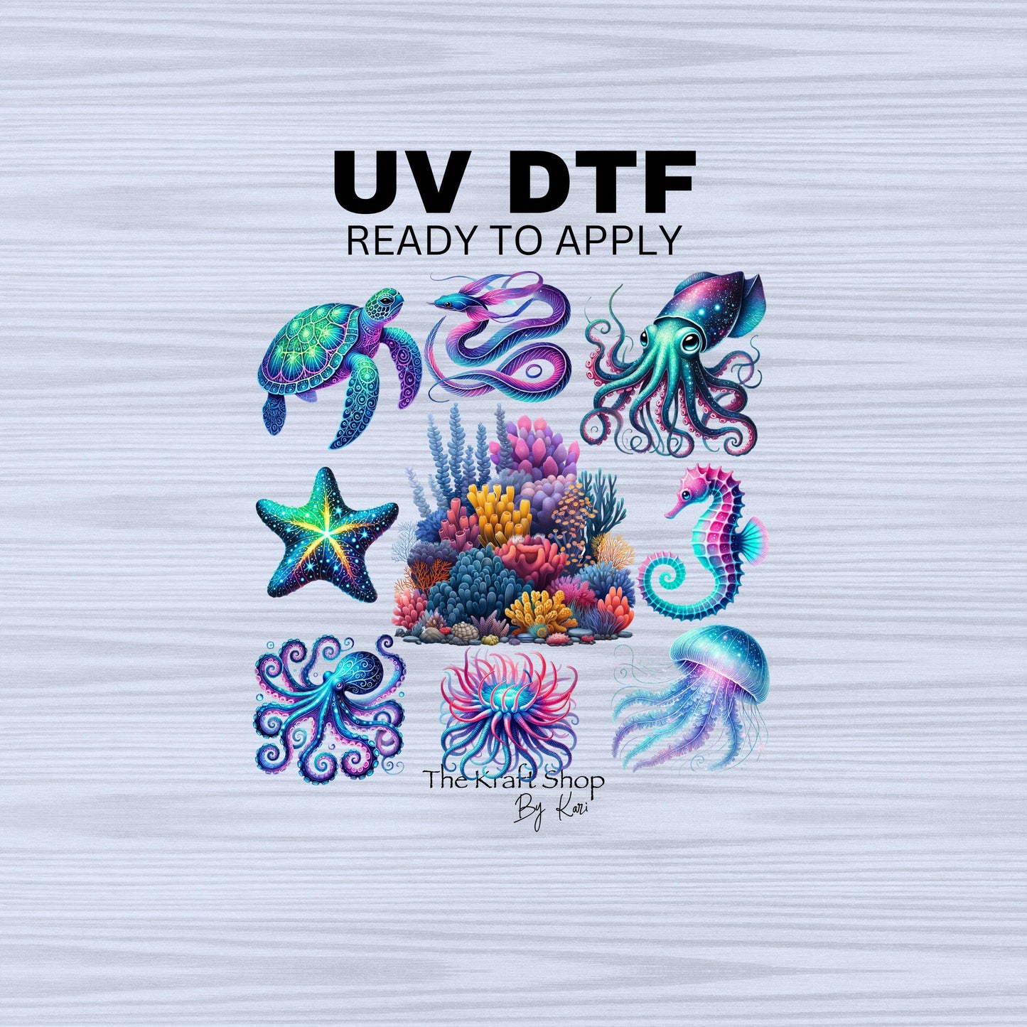 UV DTF Sticker print Sea creature Element sheet in two sizes decals, tumbler decal, permanent sticker. #10172