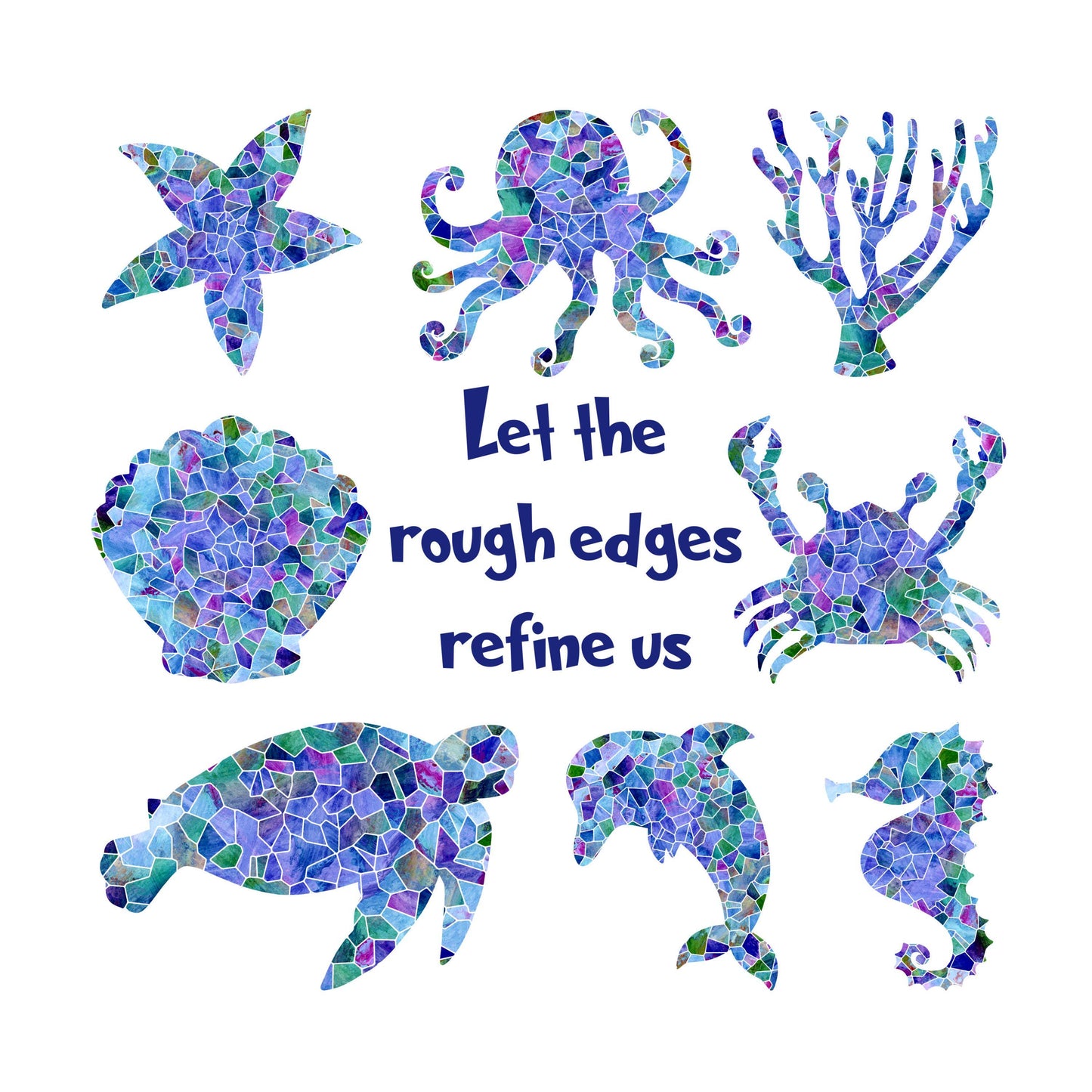 UV DTF Sticker print. Sea glass sea life let the rough edges refine us element bundle of decals, tumbler decal. #10193