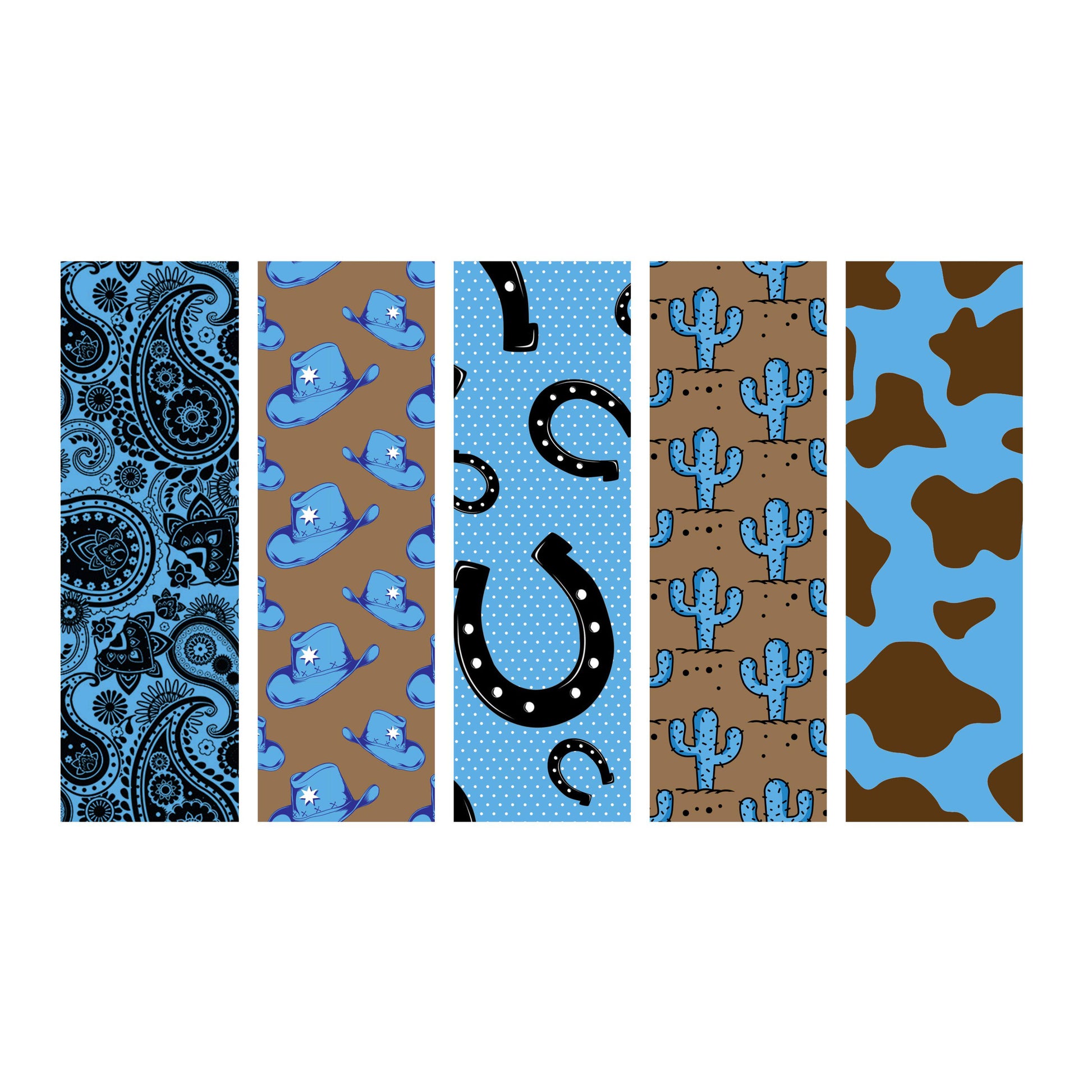 UV DTF Pen Wrap Ready To Apply Sticker Print. Full color Blue Western Cowboy Bundle of 5 Uv Dtf Pen wraps. #8027