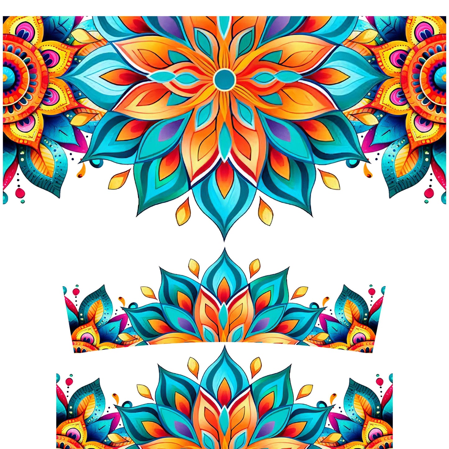 UV DTF 40 oz ready to apply Bright colorful mandala wrap with orange and teal. Summer beachy Permanent sticker. #3118