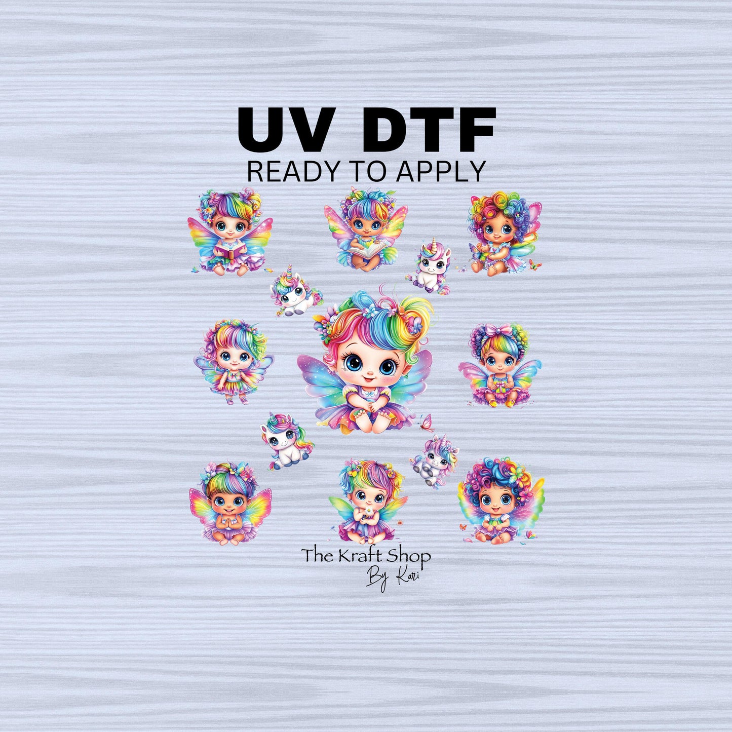 UV DTF Sticker print. Baby Fairy rainbow colors with unicorns element bundle of decals, tumbler decal. #10202