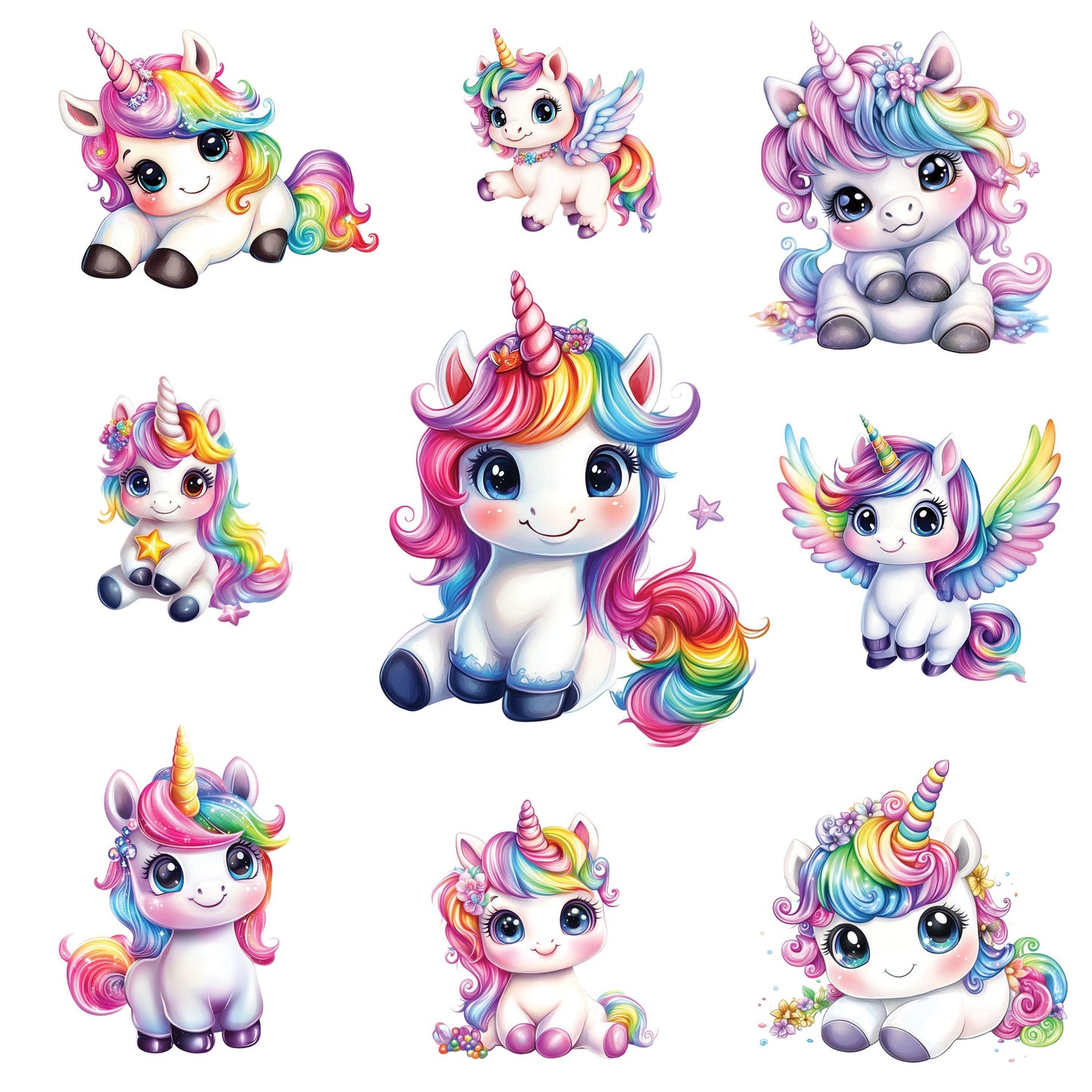 UV DTF Sticker print. Rainbow unicorns tiny baby unicorns element bundle of decals, tumbler decal. #10203