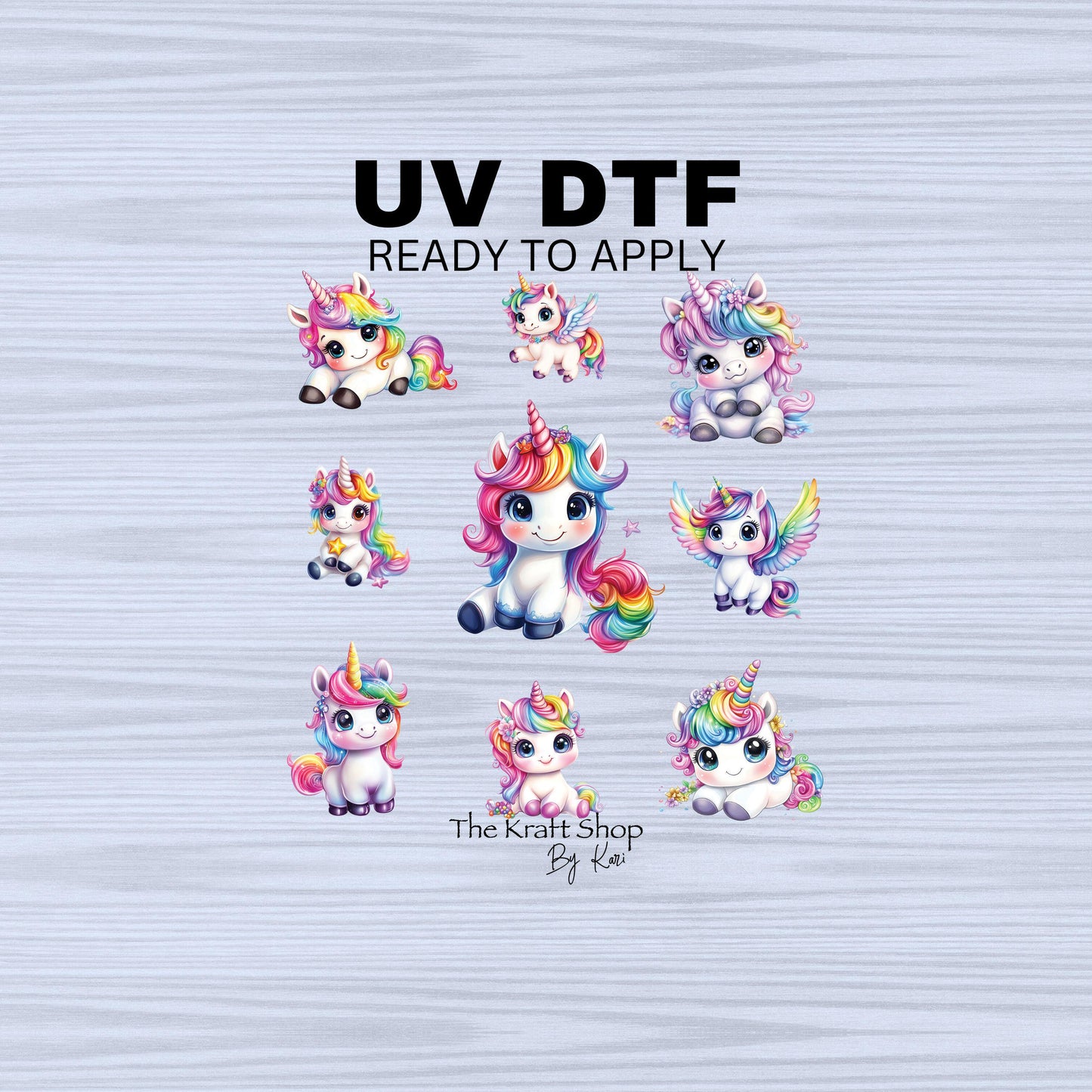 UV DTF Sticker print. Rainbow unicorns tiny baby unicorns element bundle of decals, tumbler decal. #10203
