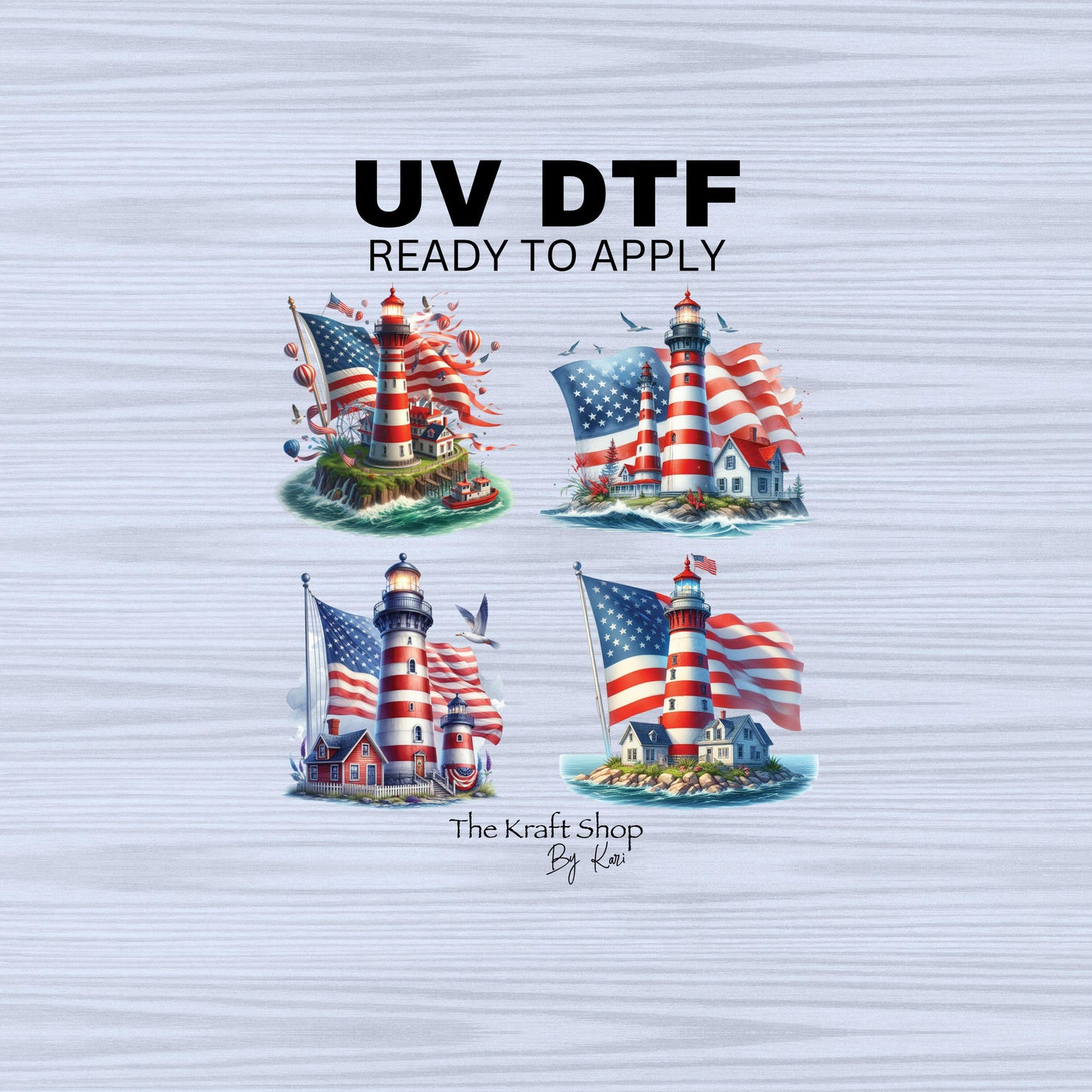 UV DTF Sticker print. Patriotic lighthouses nautical element bundle of decals, tumbler decal. #10205