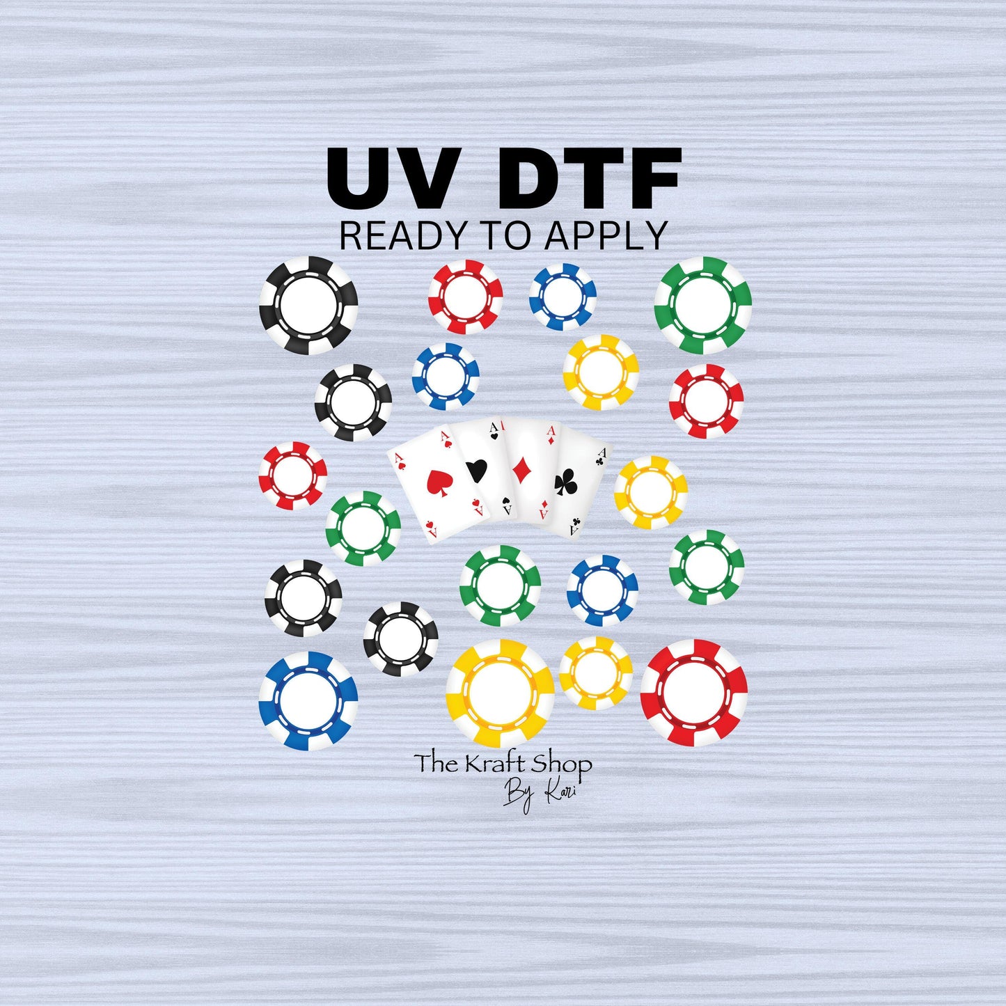 UV DTF Sticker print. Poker cards and chips game element bundle of decals, tumbler decal. #10206