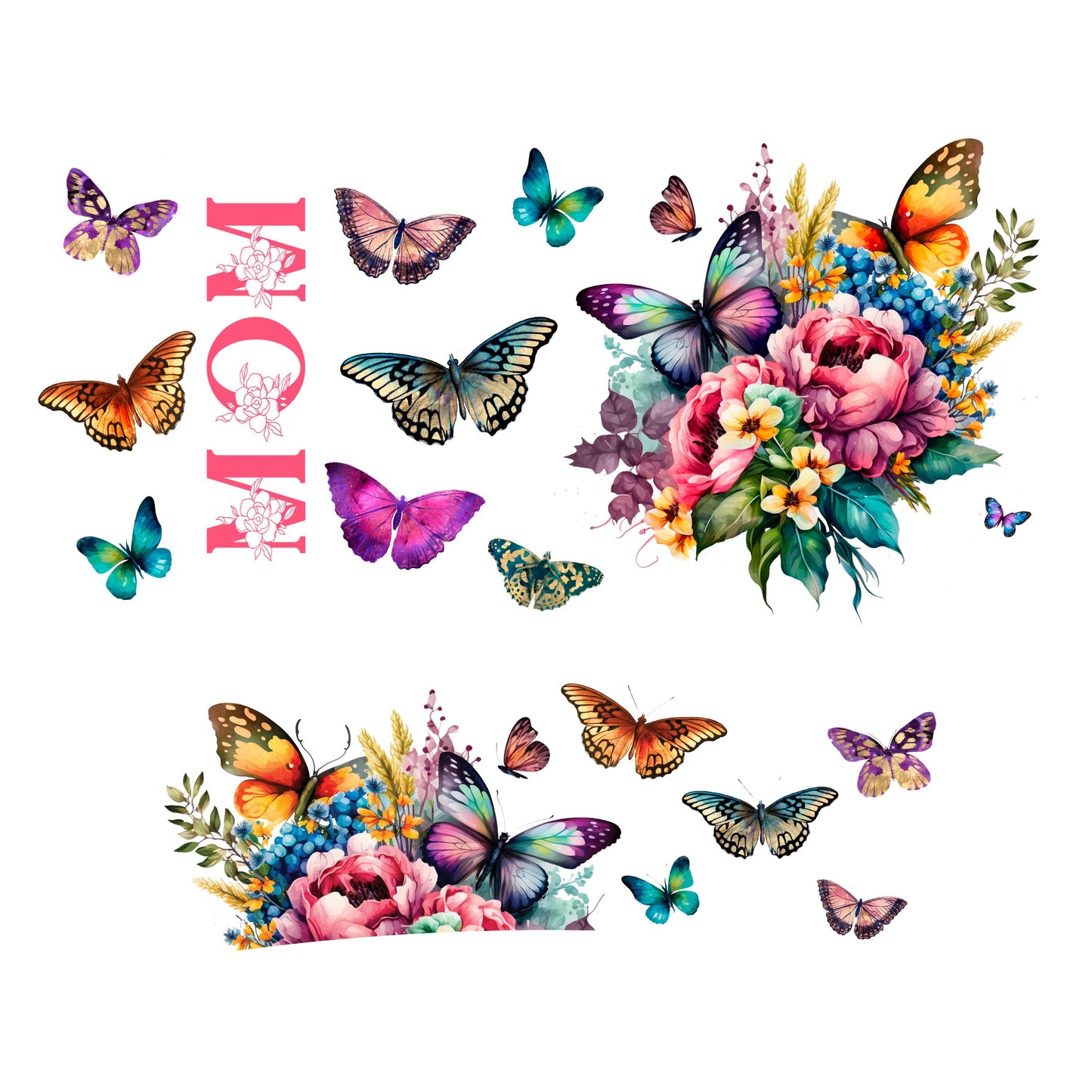 UV DTF 40 oz ready to apply Mom flowers and butterflies wrap. Summer beachy Permanent sticker. #3119
