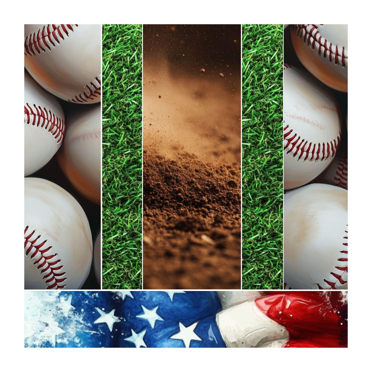 UV DTF Sticker prints. Baseball patriotic with grass and mud bands element sheet bundle decal, permanent sticker. #10221