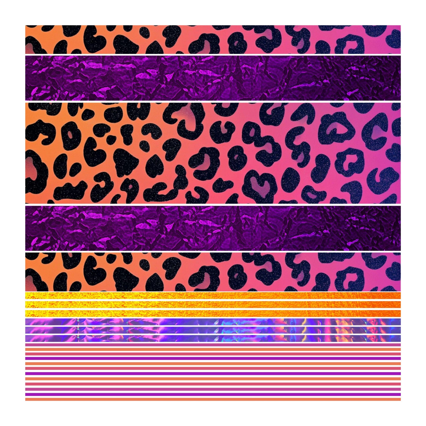 UV DTF Sticker prints. Neon cheetah bands with pin stripes element sheet bundle decal, permanent sticker. #10223