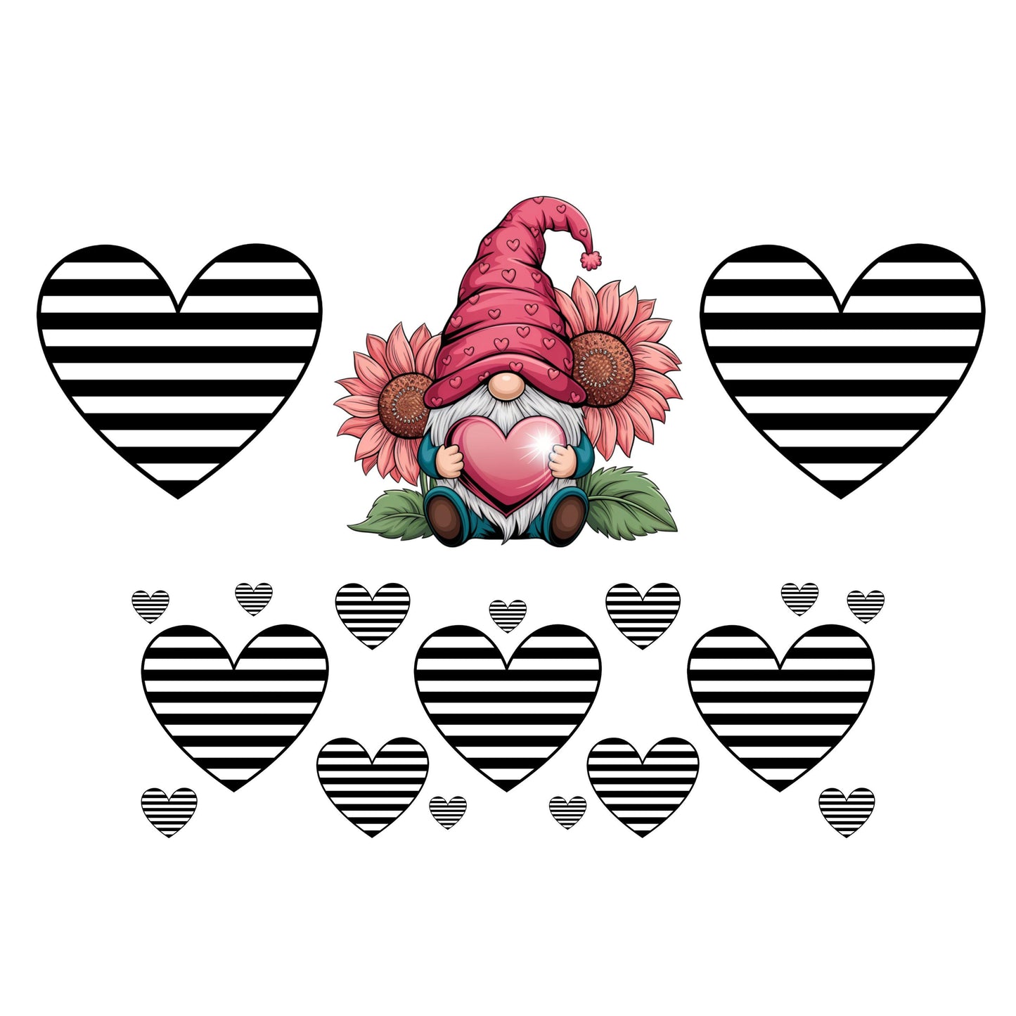 UV DTF 40 oz ready to apply Heart gnome pink hearts and flowers wrap permanent sticker. UV wrap quencher #3102