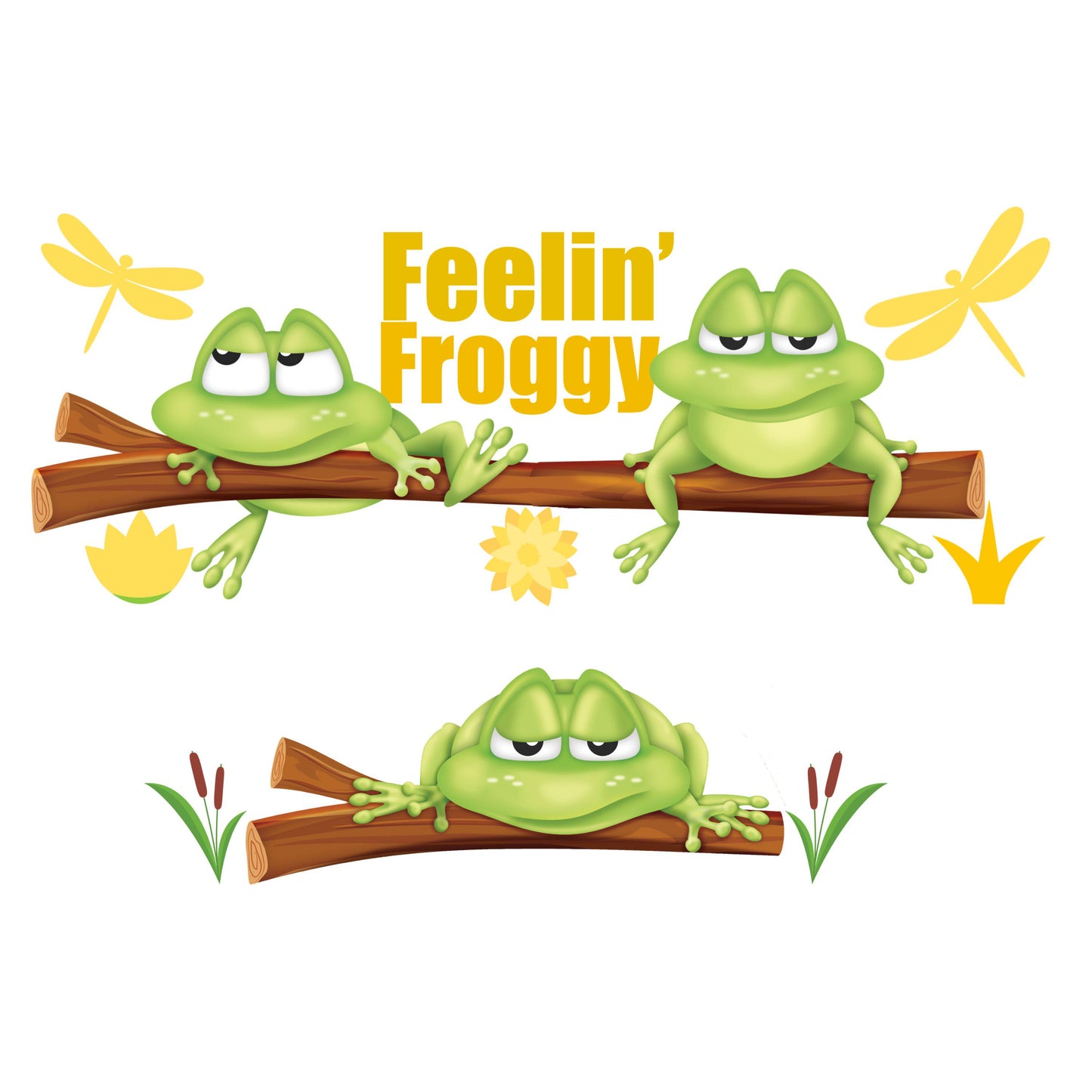 UV DTF 40 oz ready to apply Feelin' froggy frogs on a log with dragonflies wrap permanent sticker. UV wrap quencher #3104