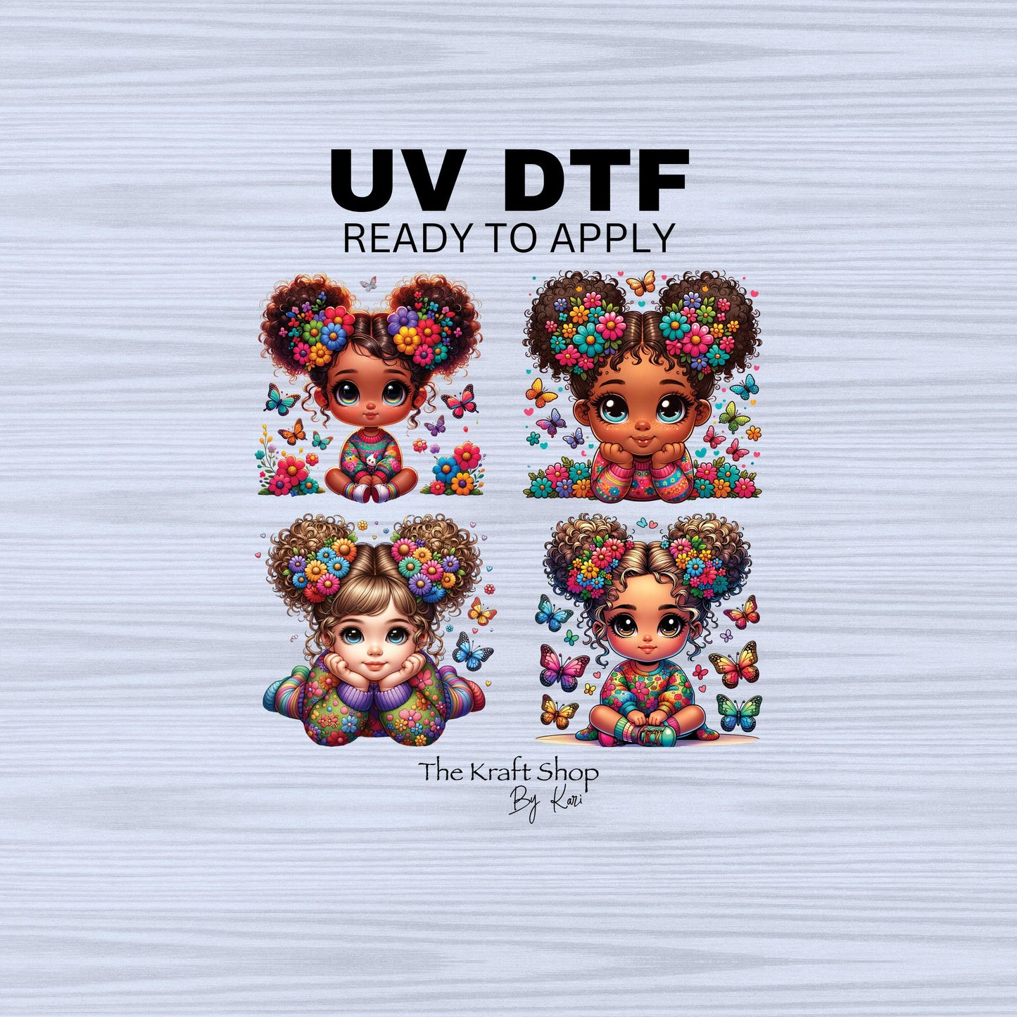 UV DTF Sticker prints. Butterfly girls bundle of 4 decal, permanent sticker. #10225