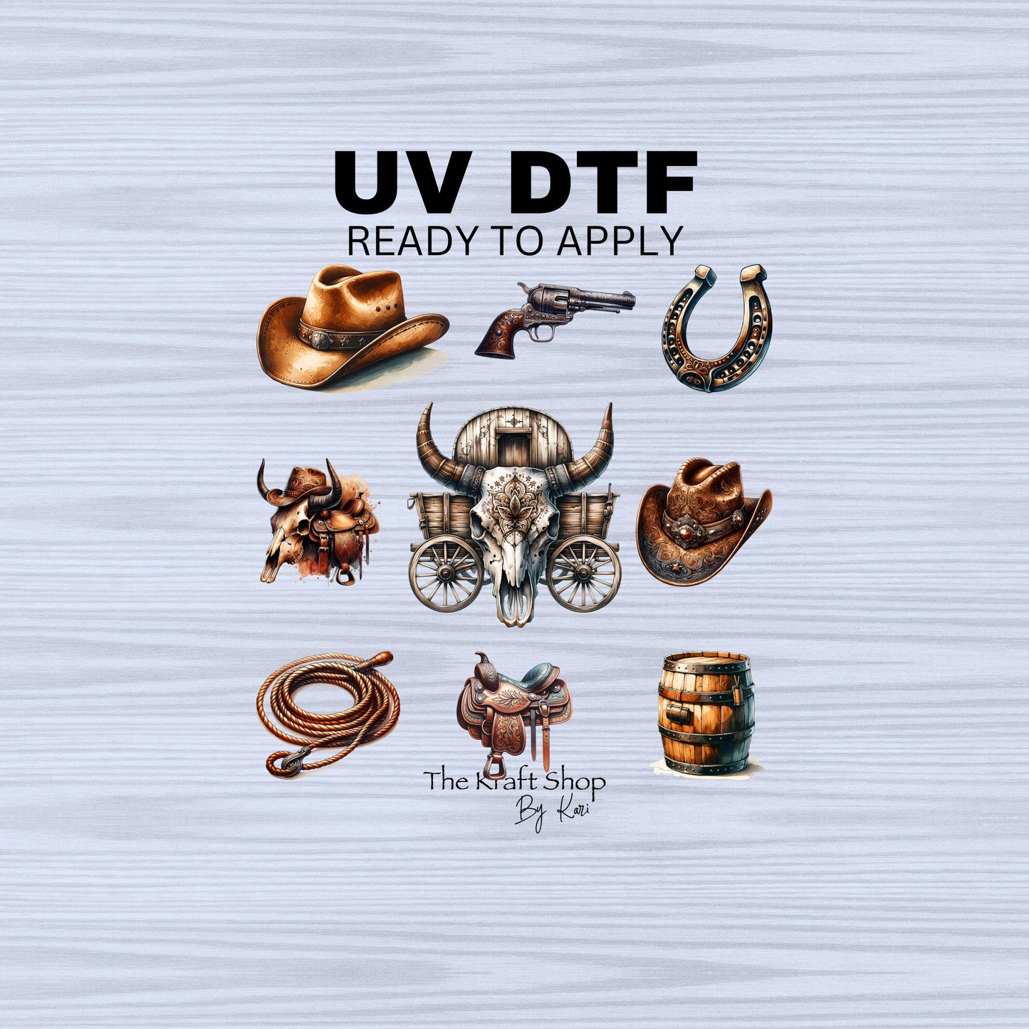 UV DTF Sticker prints. Western Bull element sheet with country accents bundle decal, permanent sticker. #10228
