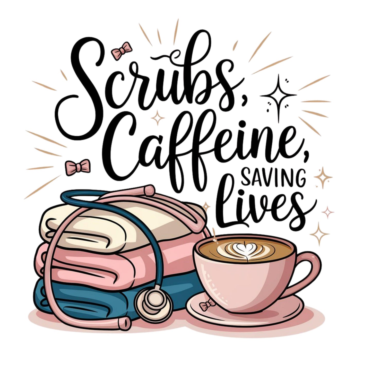 UV DTF Sticker print. Scrubs, caffeine, saving lives decal, tumbler decal, permanent sticker. #4427