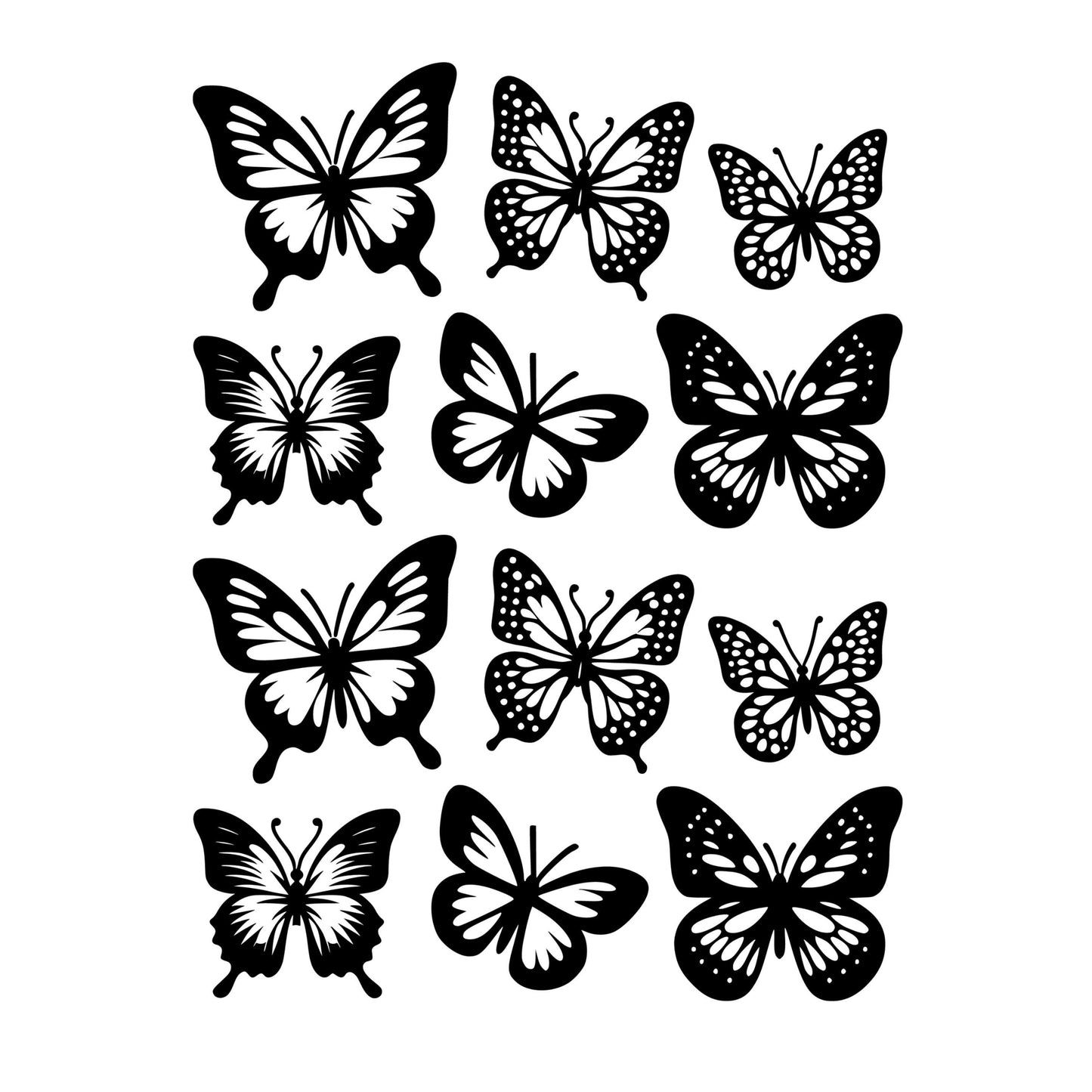 UV DTF Sticker prints. Butterfly element sheet black butterflies white middles bundle decal, permanent sticker.#10179