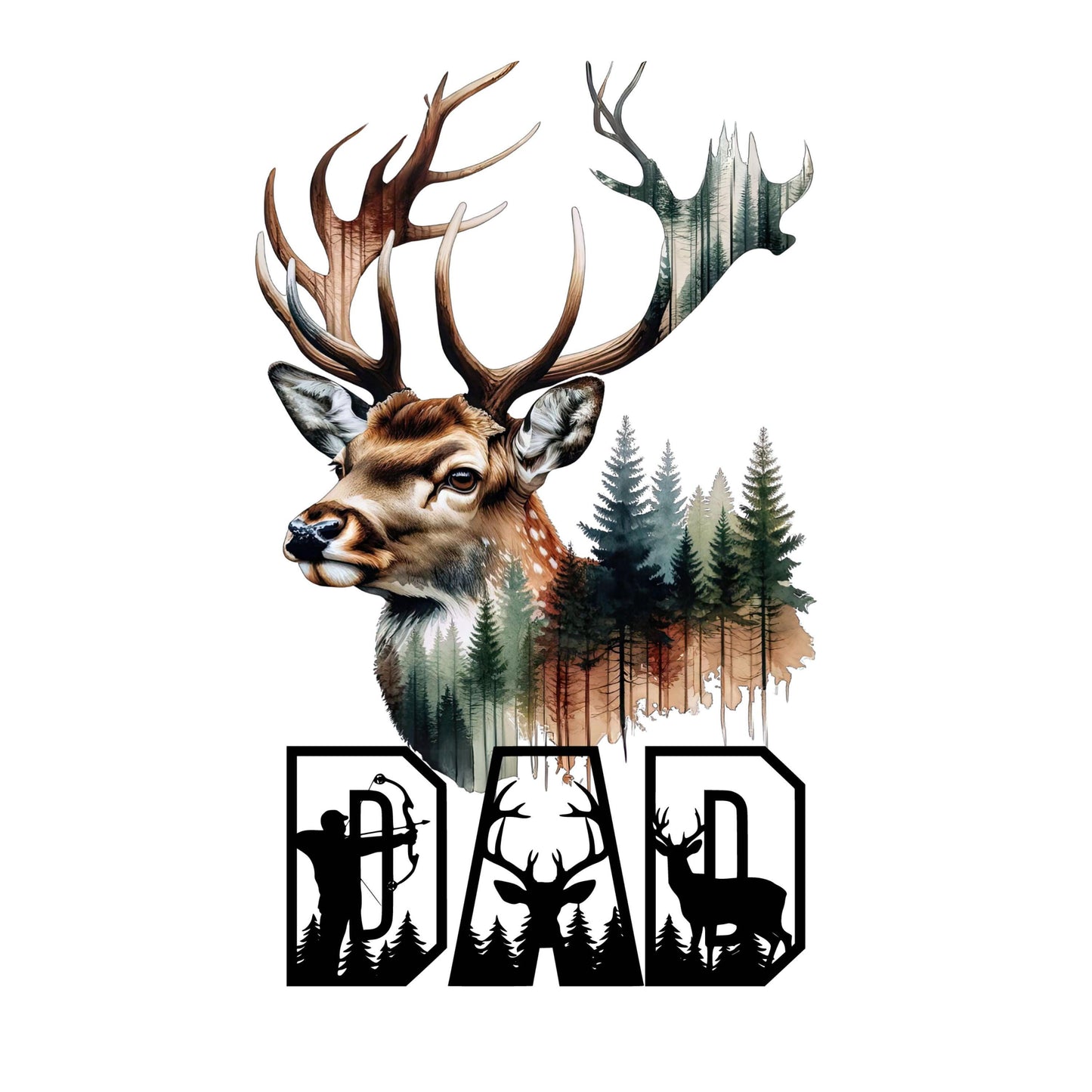 UV DTF Sticker print. Deer Dad wilderness scene deer decal, tumbler decal, permanent sticker. UV wrap for glass can tumbler. #4400