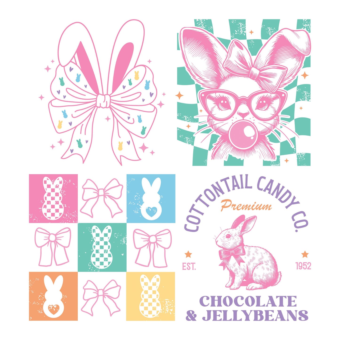 UV DTF Sticker prints. Easter bunny bundle of 4 decals, retro bunny teal and pink permanent sticker. #10186