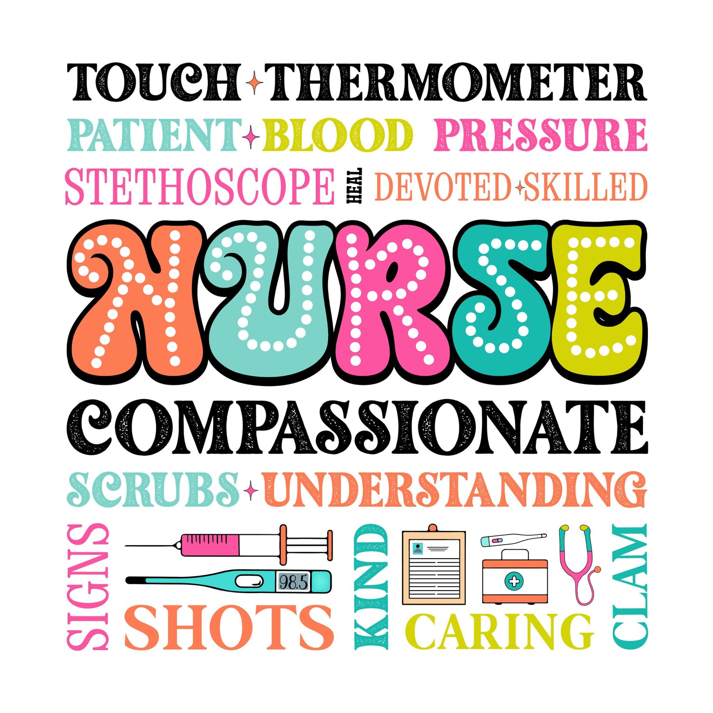UV DTF Sticker print. Nurse words element wrap with neon colors decal, tumbler decal, permanent sticker. #4433