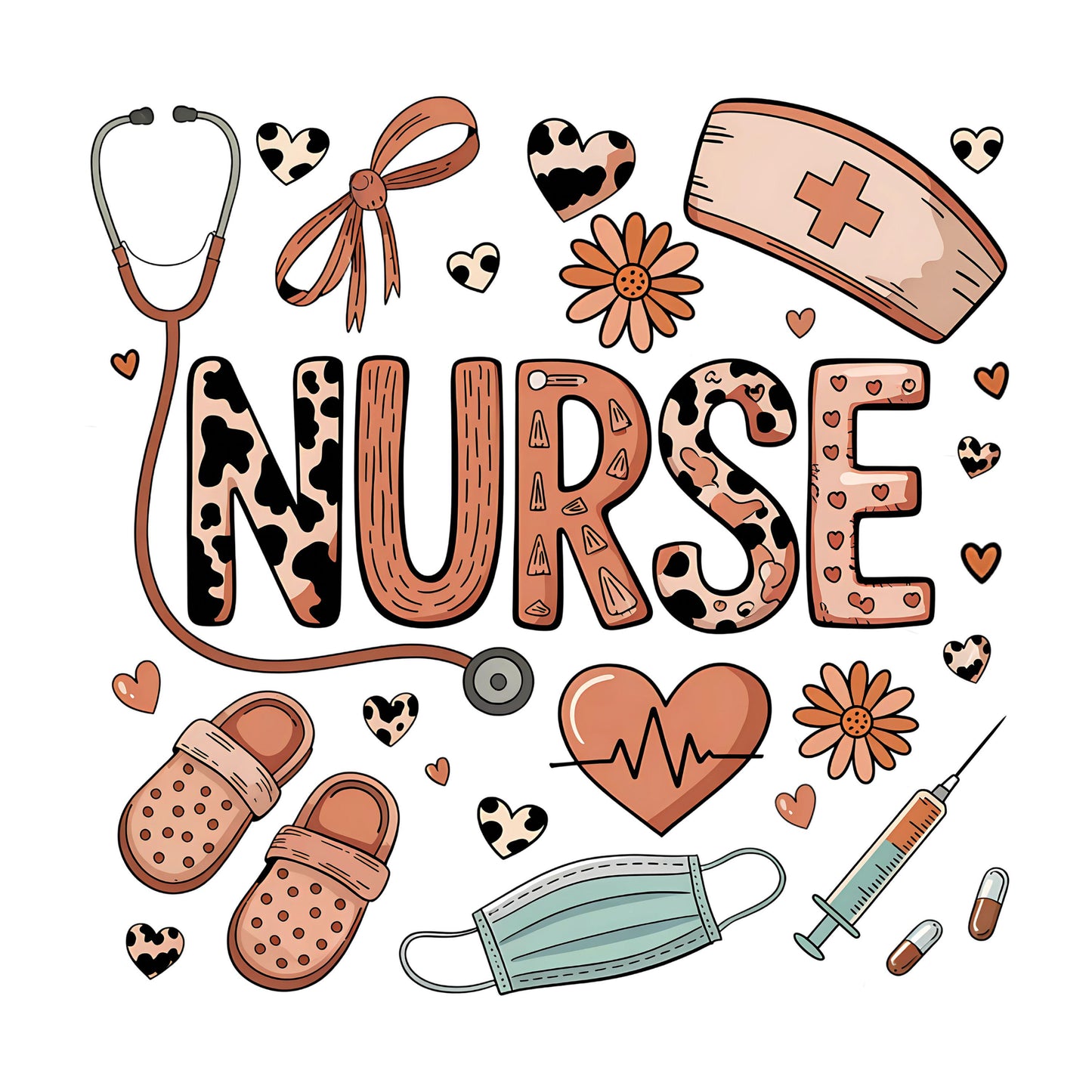 UV DTF Sticker print. Cow print Nurse element wrap with retro colors decal, tumbler decal, permanent sticker. #4434