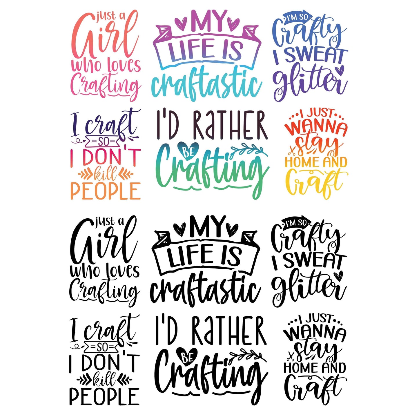 UV DTF Sticker prints. Crafting sayings bundle of decals, craft humor permanent sticker. UV wrap for glass can tumbler. #4404