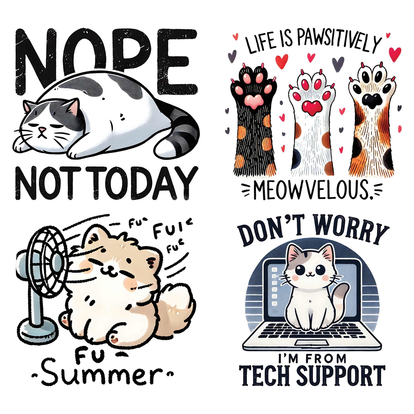 UV DTF Sticker prints. Nope not today sarcastic cat bundle of decals, permanent sticker. UV wrap for glass can tumbler. #4406