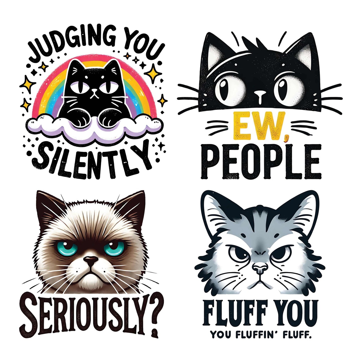 UV DTF Sticker prints. Judging you silently sarcastic cat bundle of decals, permanent sticker. UV wrap for glass can tumbler. #4407