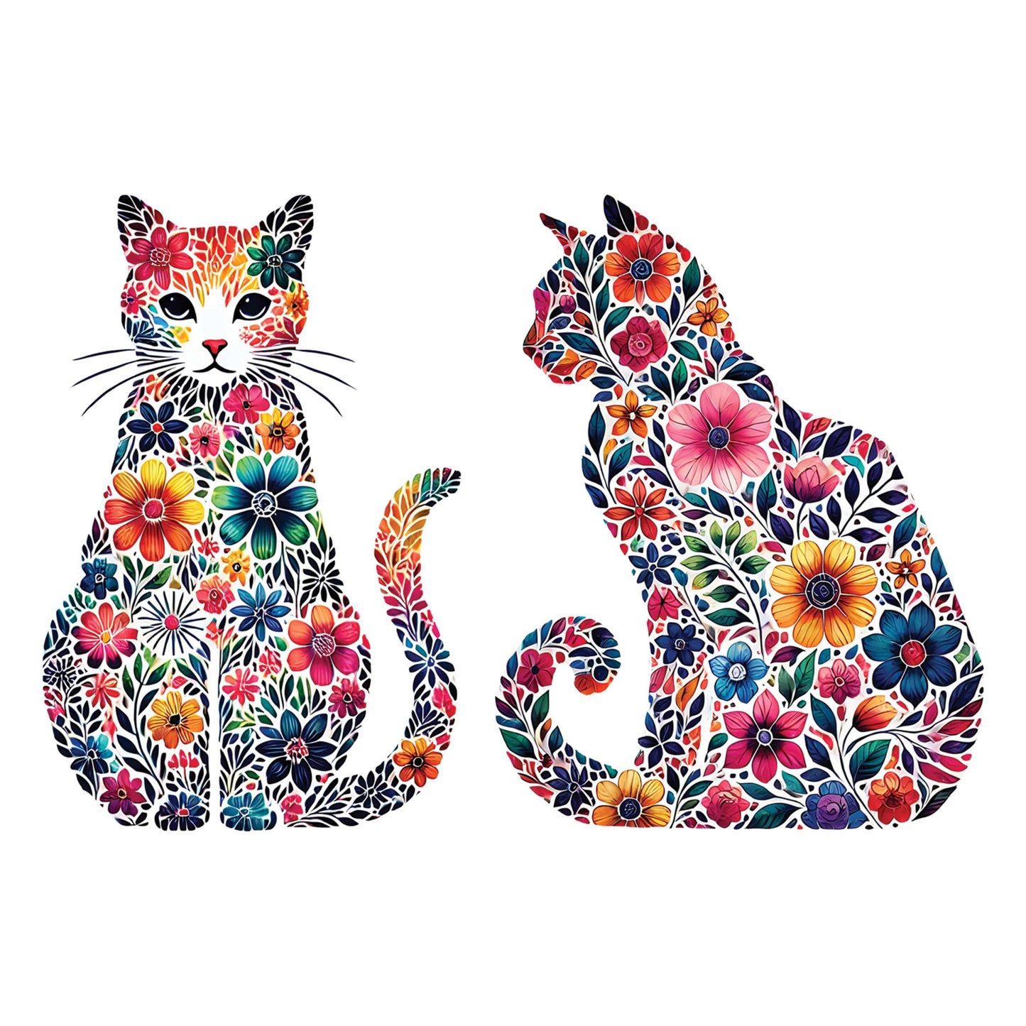 UV DTF Sticker prints. Flower pattern cats bundle of (2) decals, permanent sticker.#1054