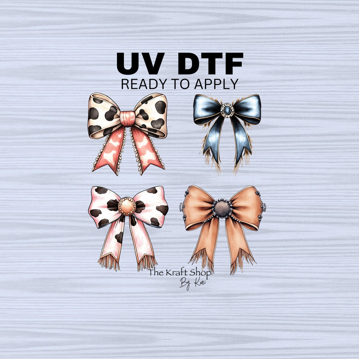 UV DTF Sticker print. Western bows country bows with tassels cowprint element bundle sheet of decals, tumbler decal, permanent sticker.#6007