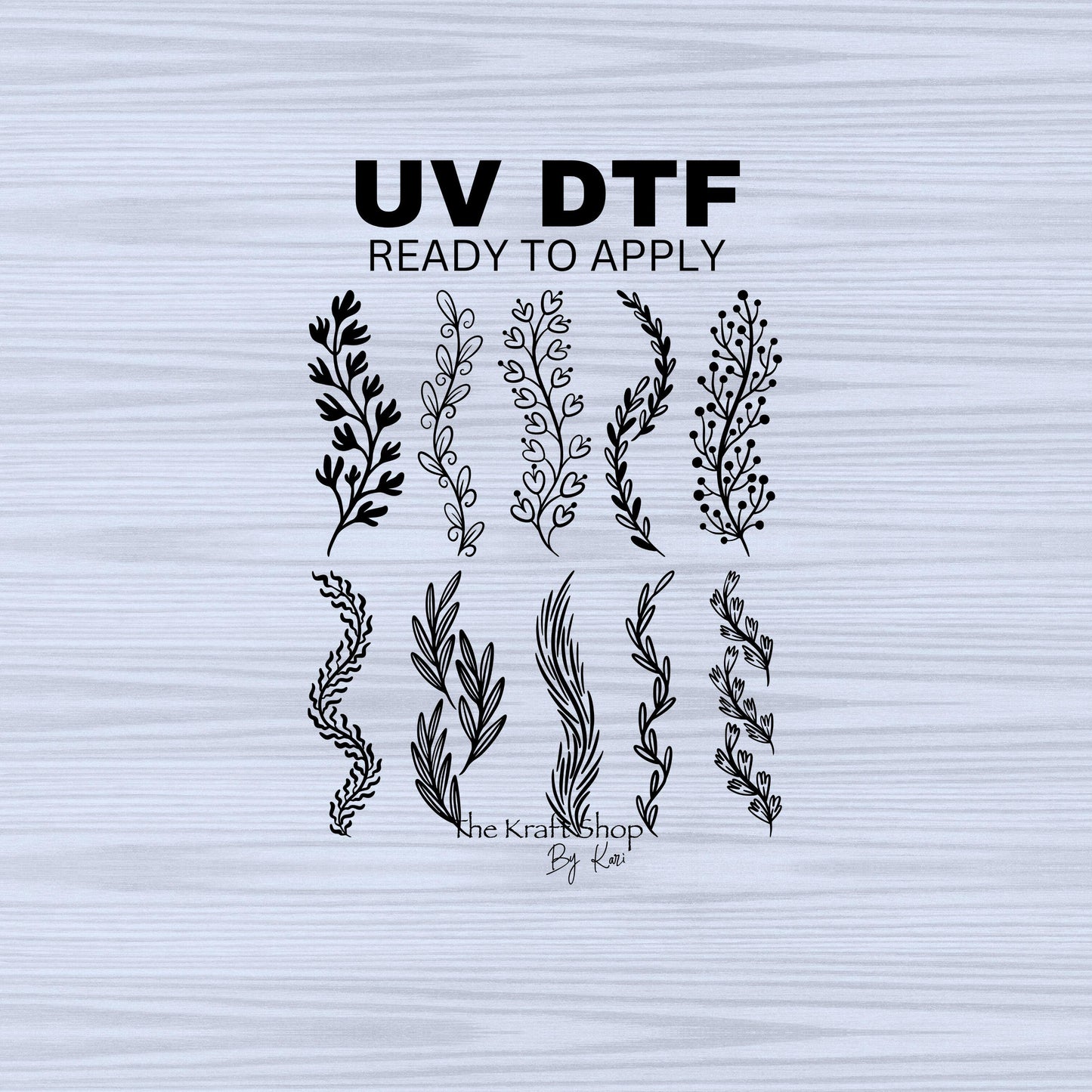 UV DTF Sticker print. Foliage all black element sheet of decals, tumbler decal, permanent sticker. #10230