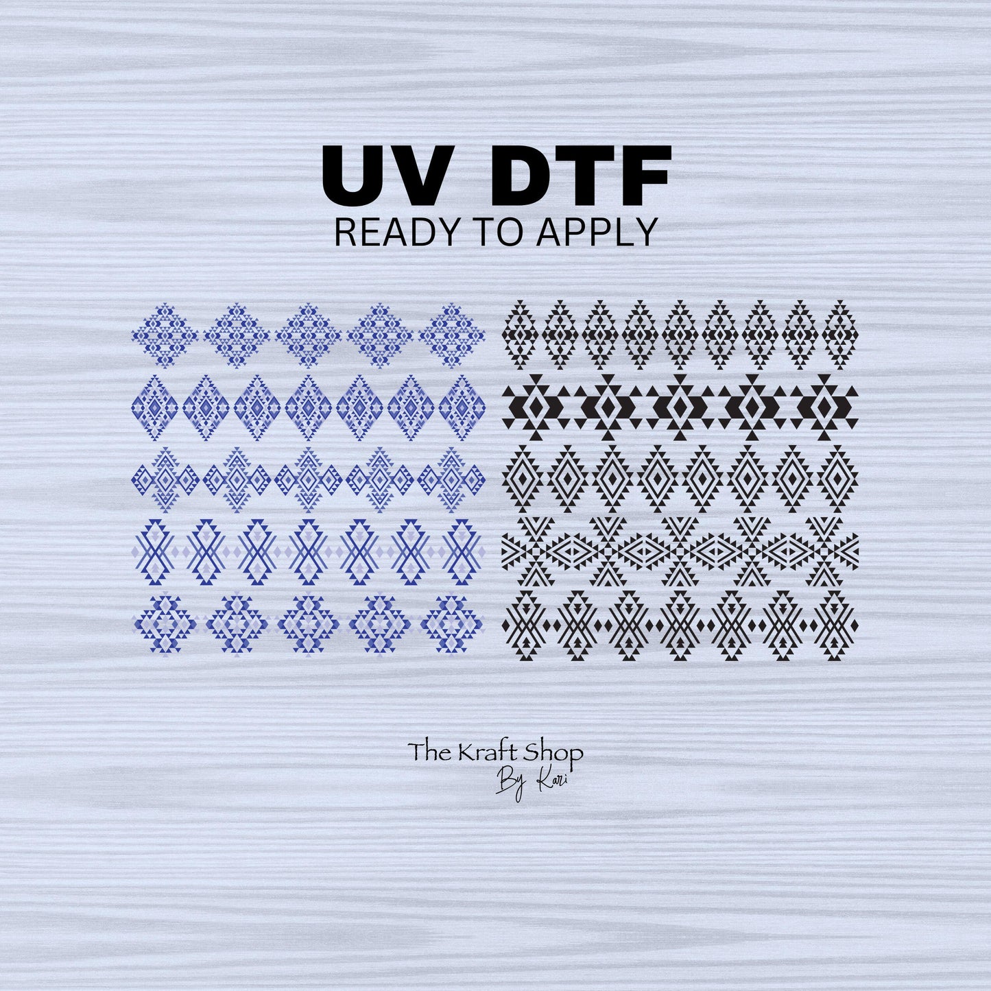 UV DTF Sticker print. Aztek sheet of elements black or blue decals, tumbler decal, permanent sticker. #10233