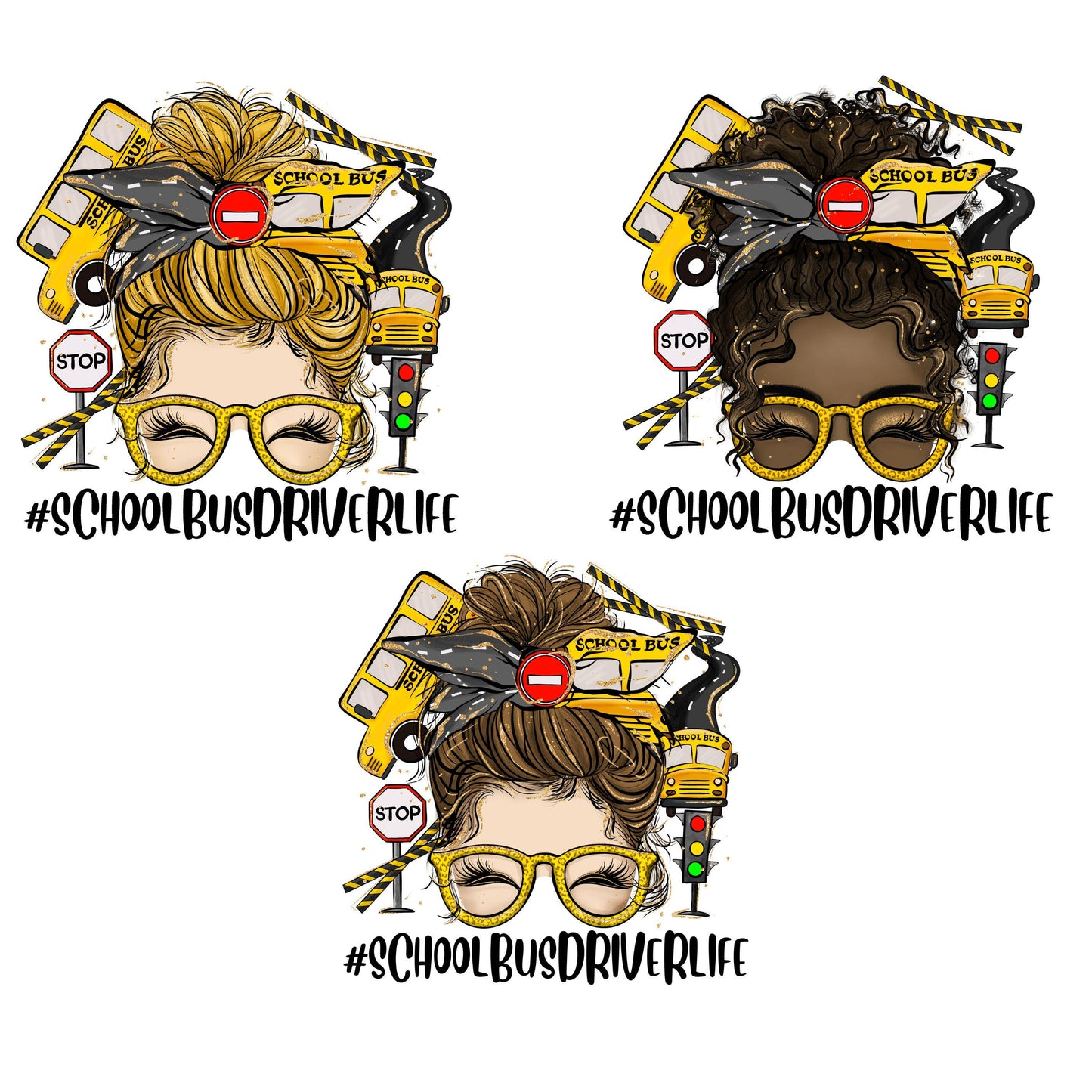 DTF ready to press transfer School Bus Driver Life Messy Bun image, Direct to film heat press transfer. DTF Print, Heat Transfer #11371