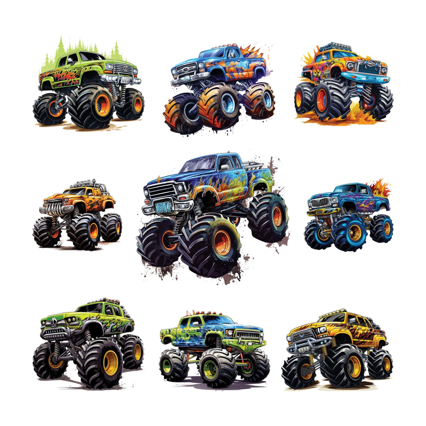 UV DTF Sticker print. Monster truck element bundle of decals, tumbler decal. #10190