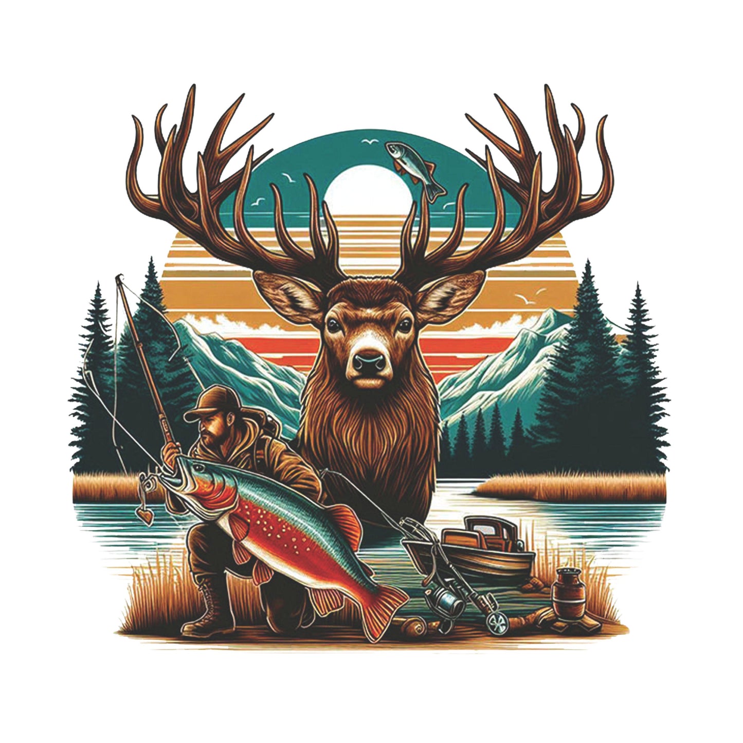 UV DTF Sticker print. Sunset deer hunting decal, tumbler decal, permanent sticker. UV wrap for glass can tumbler. #1061