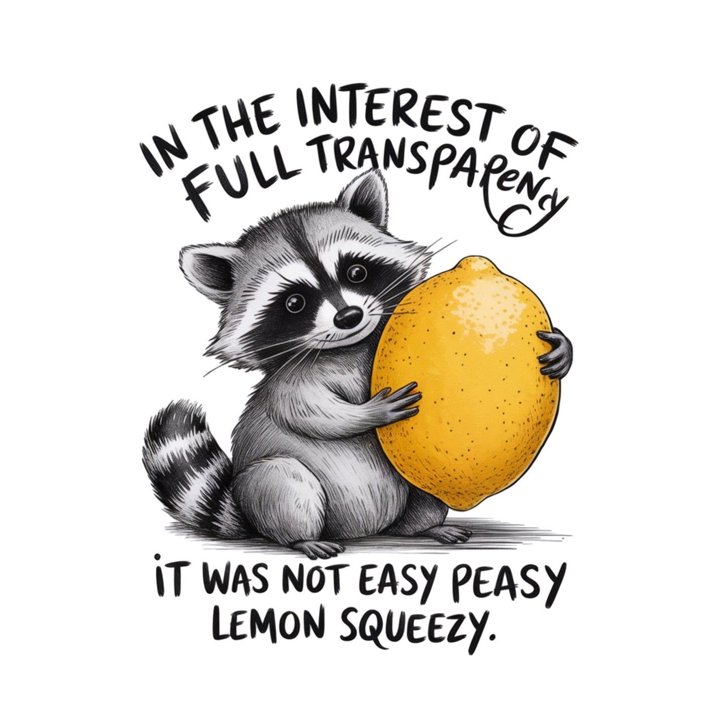 UV DTF Sticker print. Lemon squeezy racoon in the full transparency it was not easy peasy decal, tumbler decal, permanent sticker. #4415