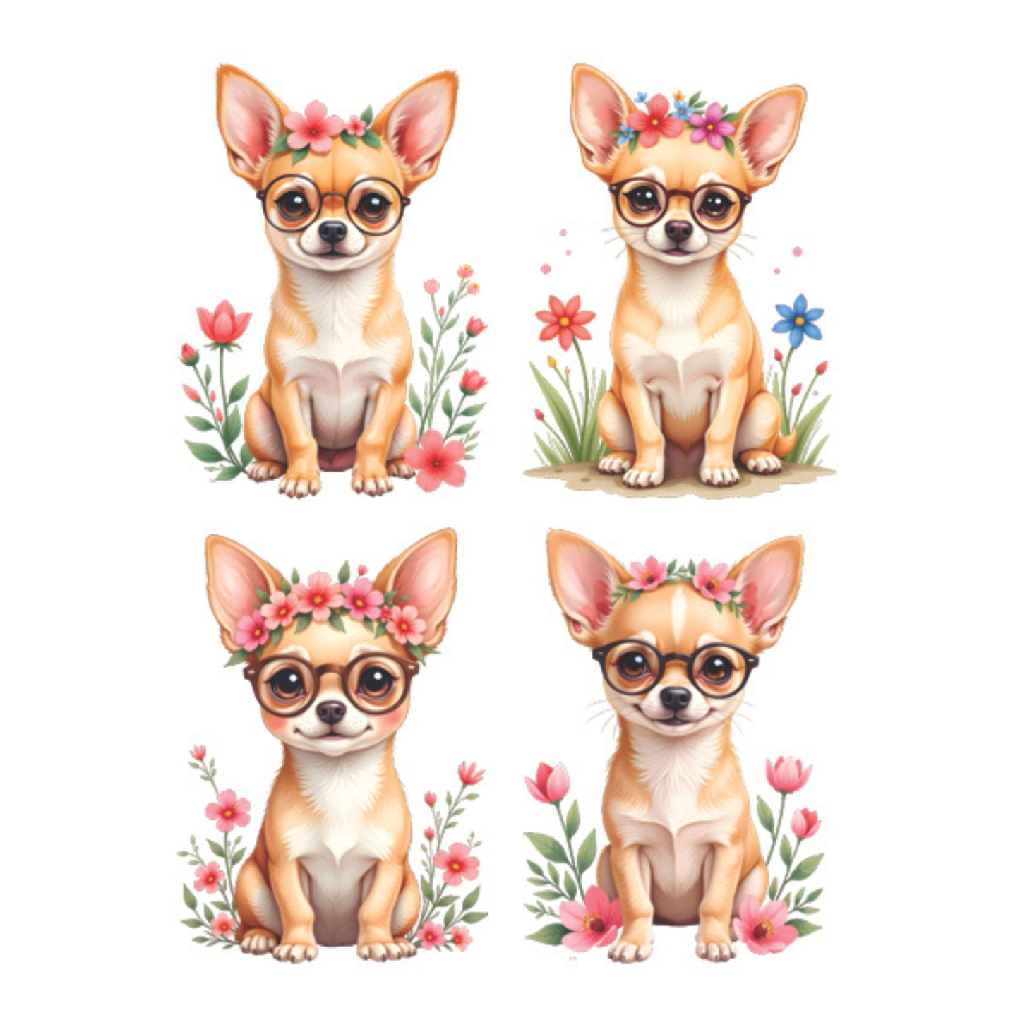 UV DTF Sticker print. Chihuahua 4pk of decals, tumbler decal, permanent sticker. UV wrap for glass can tumbler. #1062