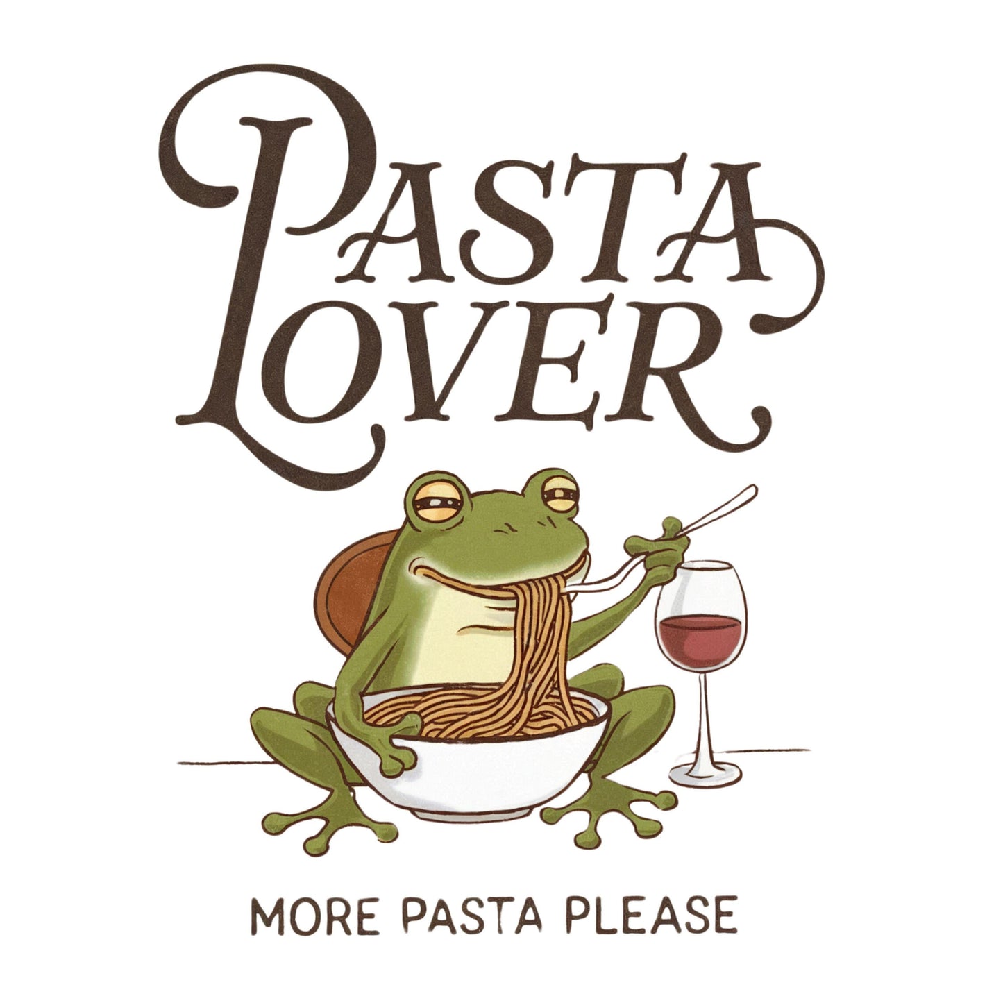 UV DTF Sticker print. Pasta lover frog with wine and spaghetti decal, tumbler decal, permanent sticker. #4418